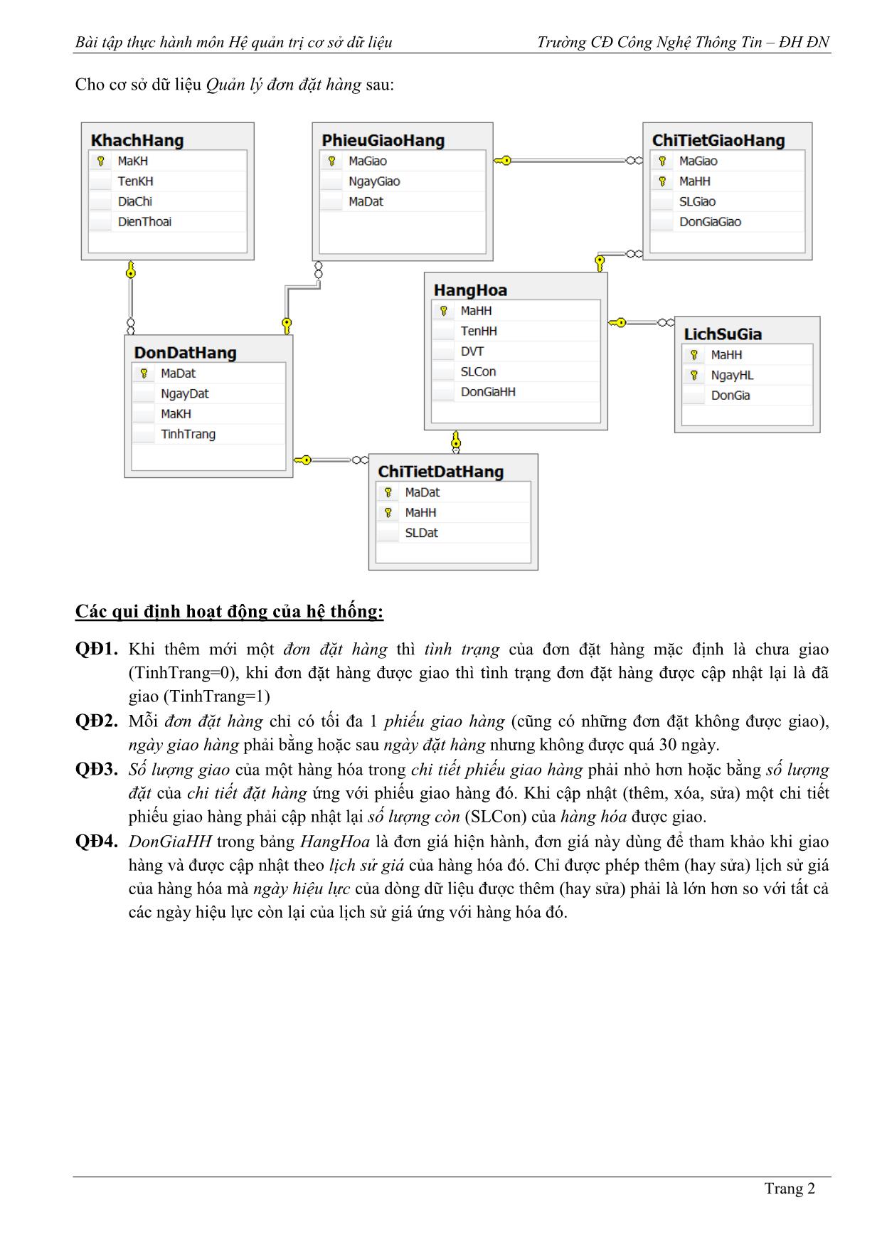 Bài tập thực hành môn Hệ quản trị cơ sở dữ liệu trang 2