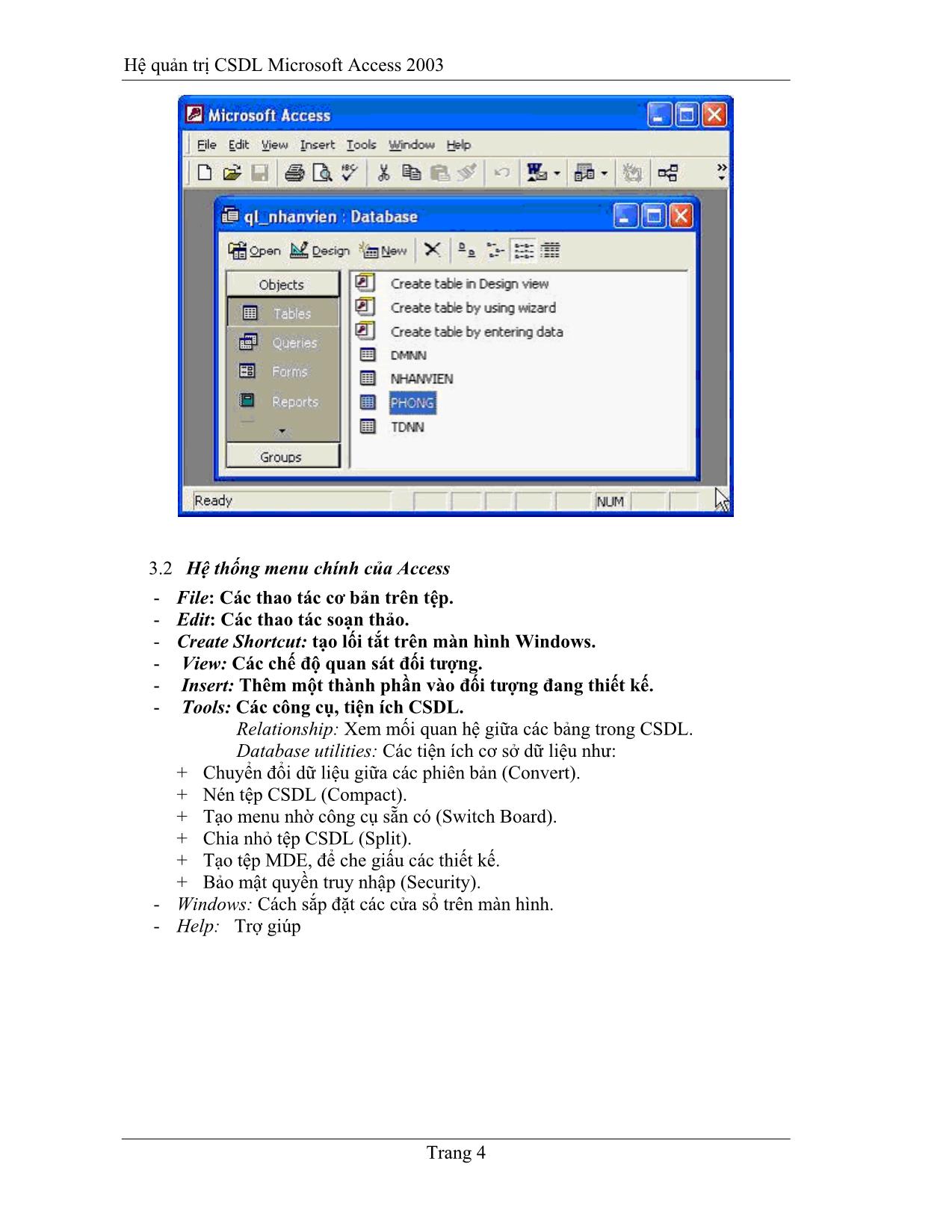 Hệ quản trị CSDL Microsoft Access 2003 trang 4