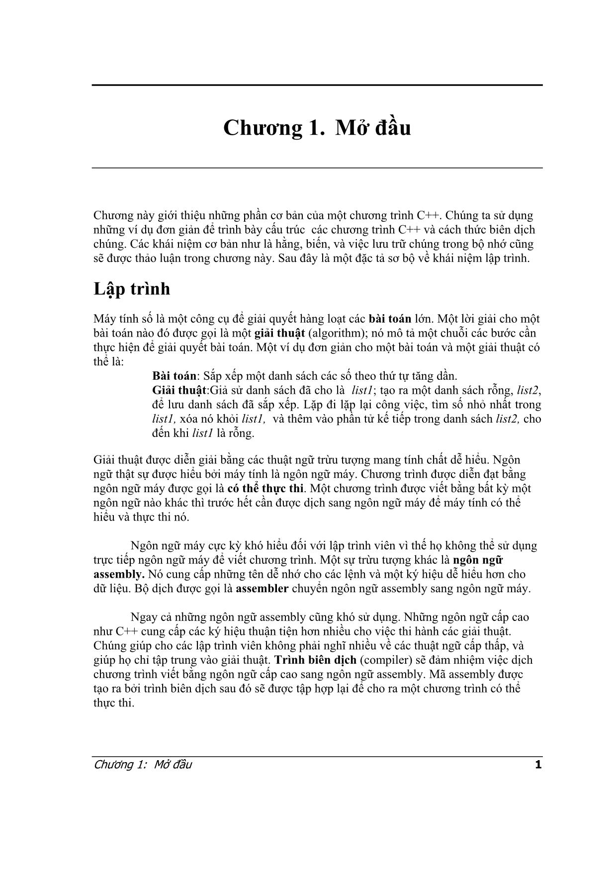 Lập trình C++ - Chương 1: Mở đầu trang 1