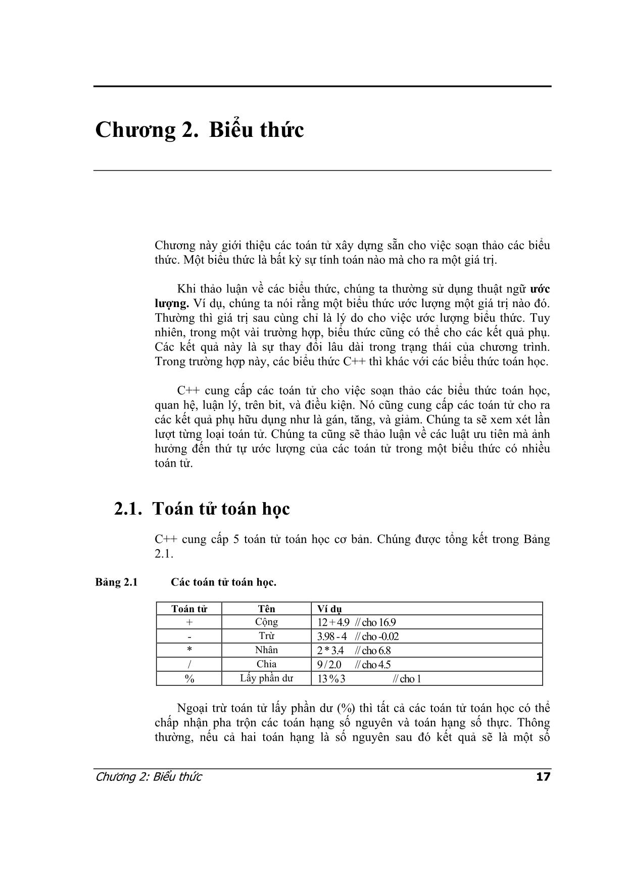 Lập trình C++ - Chương 2: Biểu thức trang 1