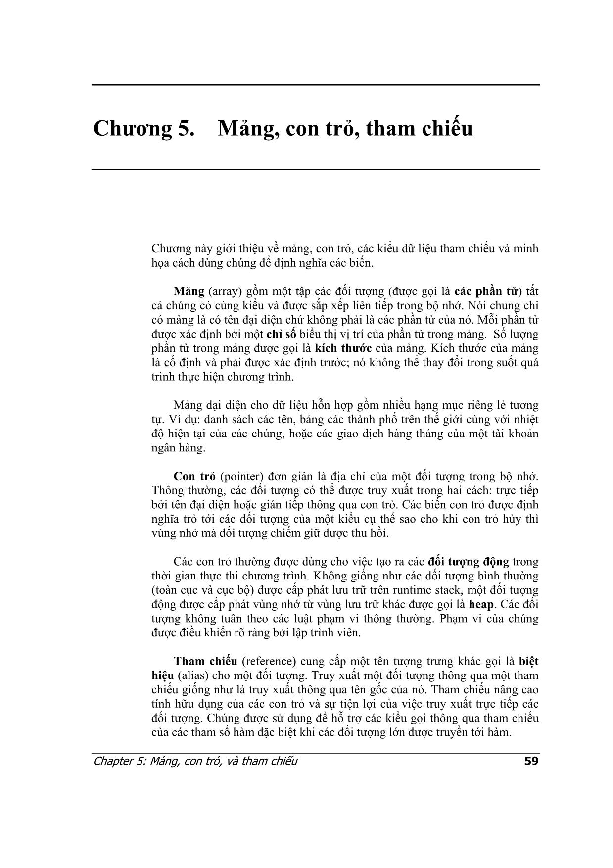 Lập trình C++ - Chương 5: Mảng, con trỏ, tham chiếu trang 1