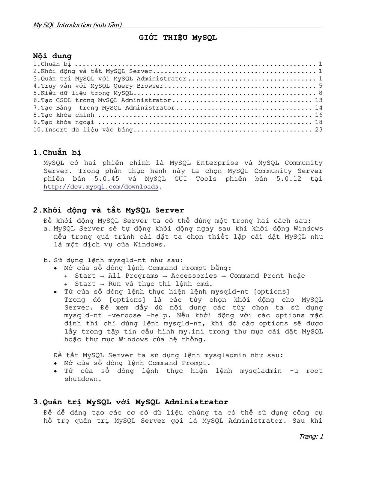 MySQL Introduction trang 1