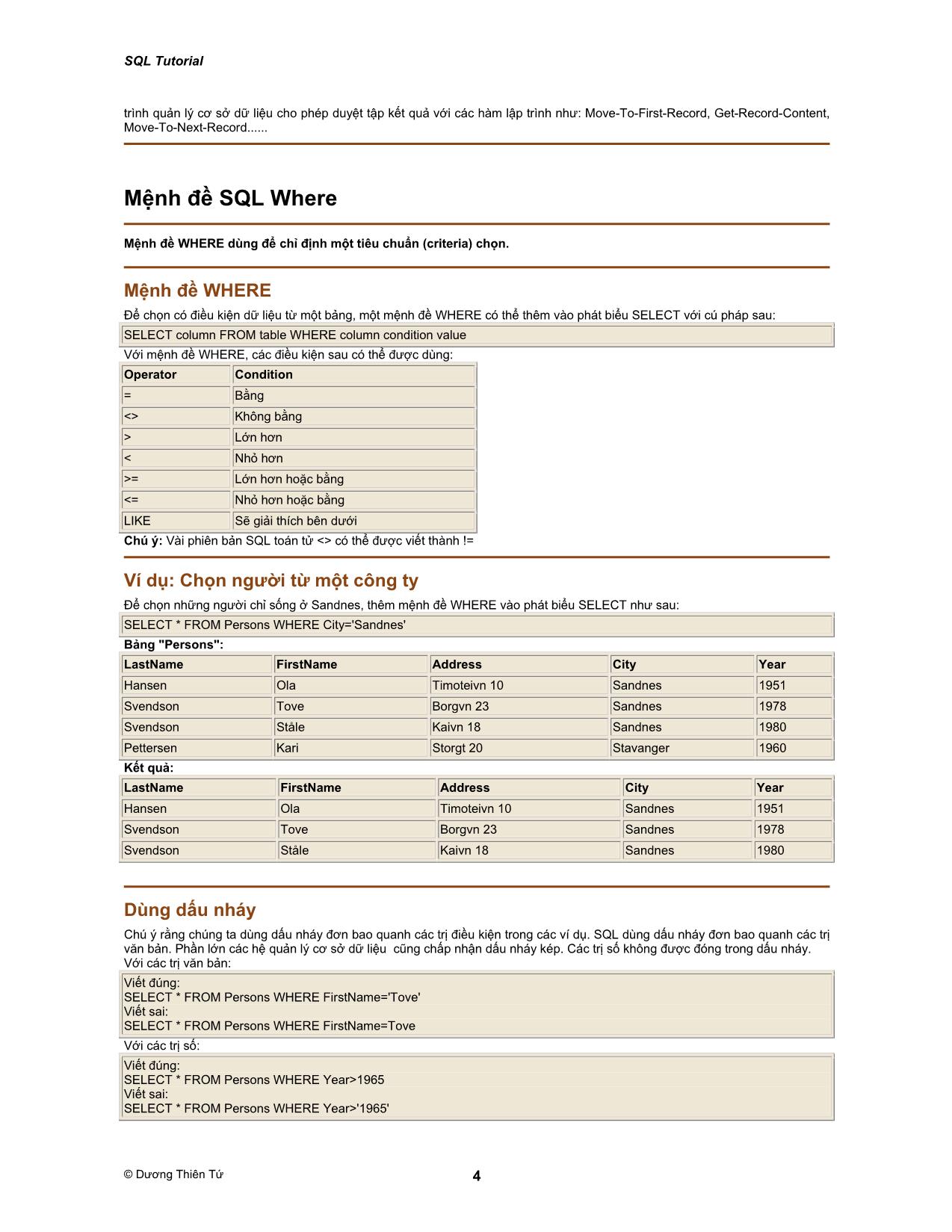 SQL Tutorial trang 4