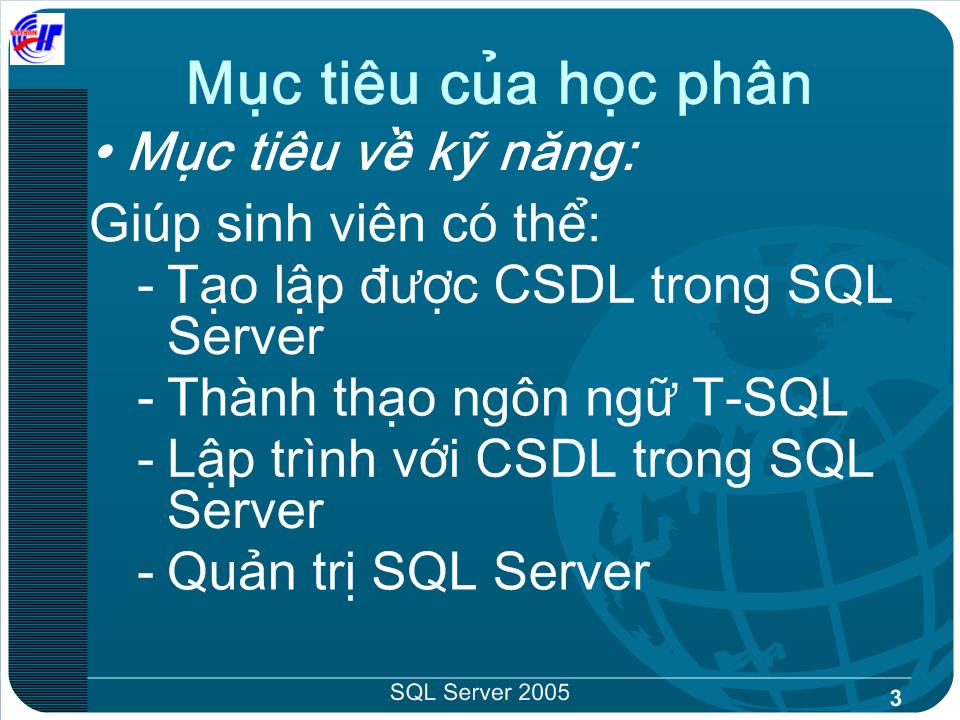 Bài giảng Hệ quản trị cơ sở dữ liệu SQL Server trang 3