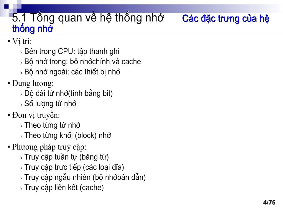 Bài giảng Kiến trúc máy tính - Chương 5: Bộ nhớ máy tính trang 4