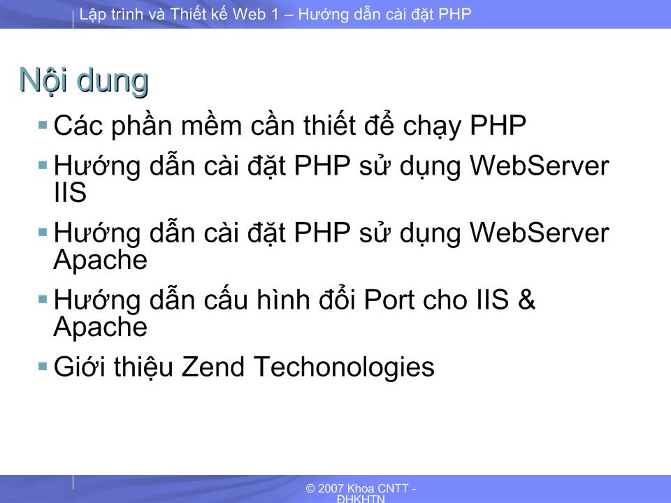 Bài giảng Lập trình và thiết kế web 1 - Hướng dẫn cài đặt PHP trang 2