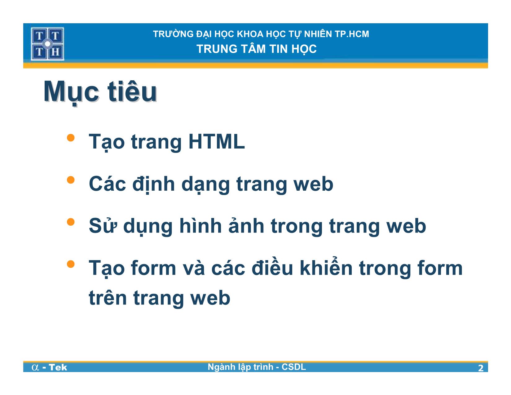 Bài giảng Lập trình Web - Bài 2: Ngôn ngữ HTML trang 2