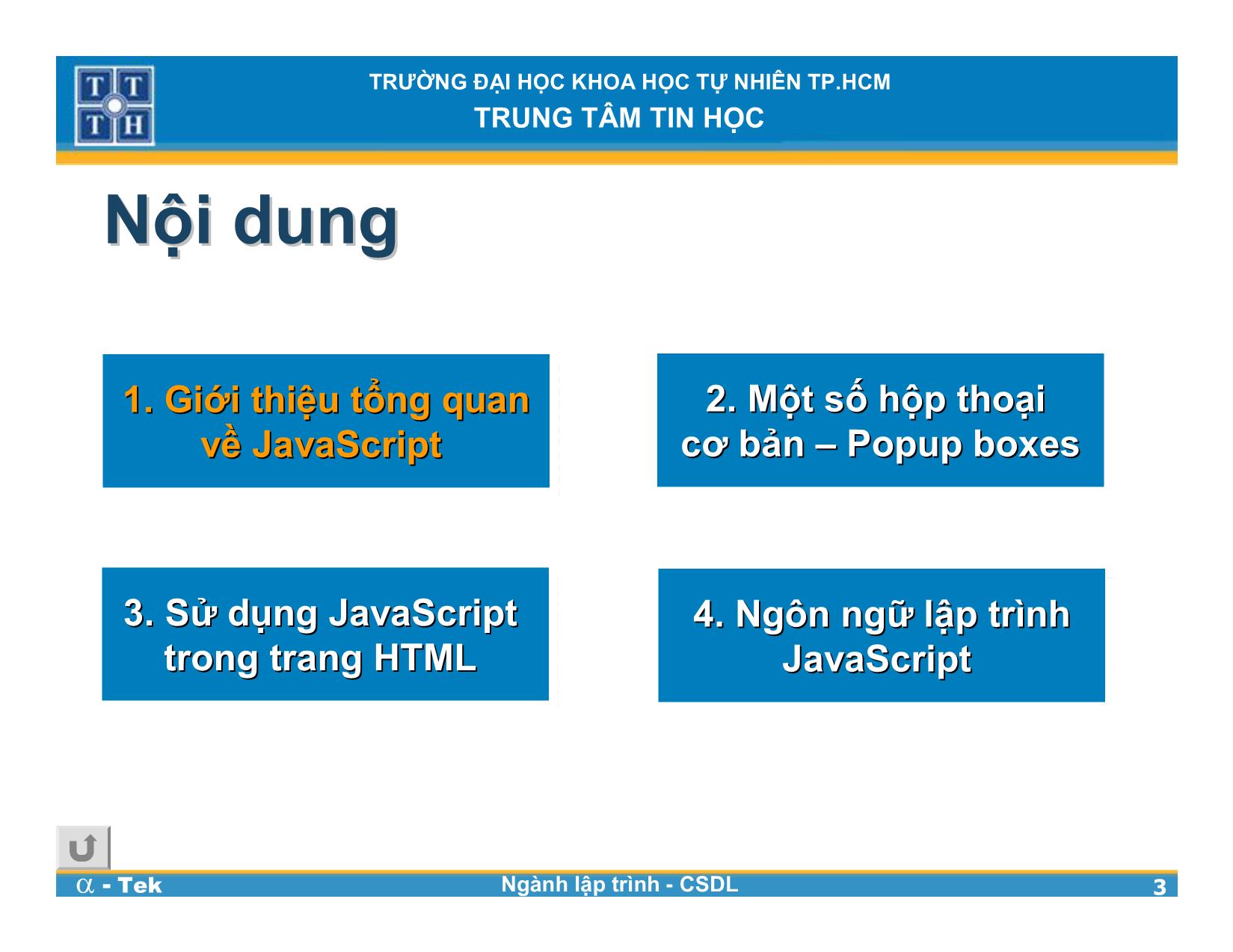 Bài giảng Lập trình Web - Bài 3: Ngôn ngữ lập trình JavaScript trang 3