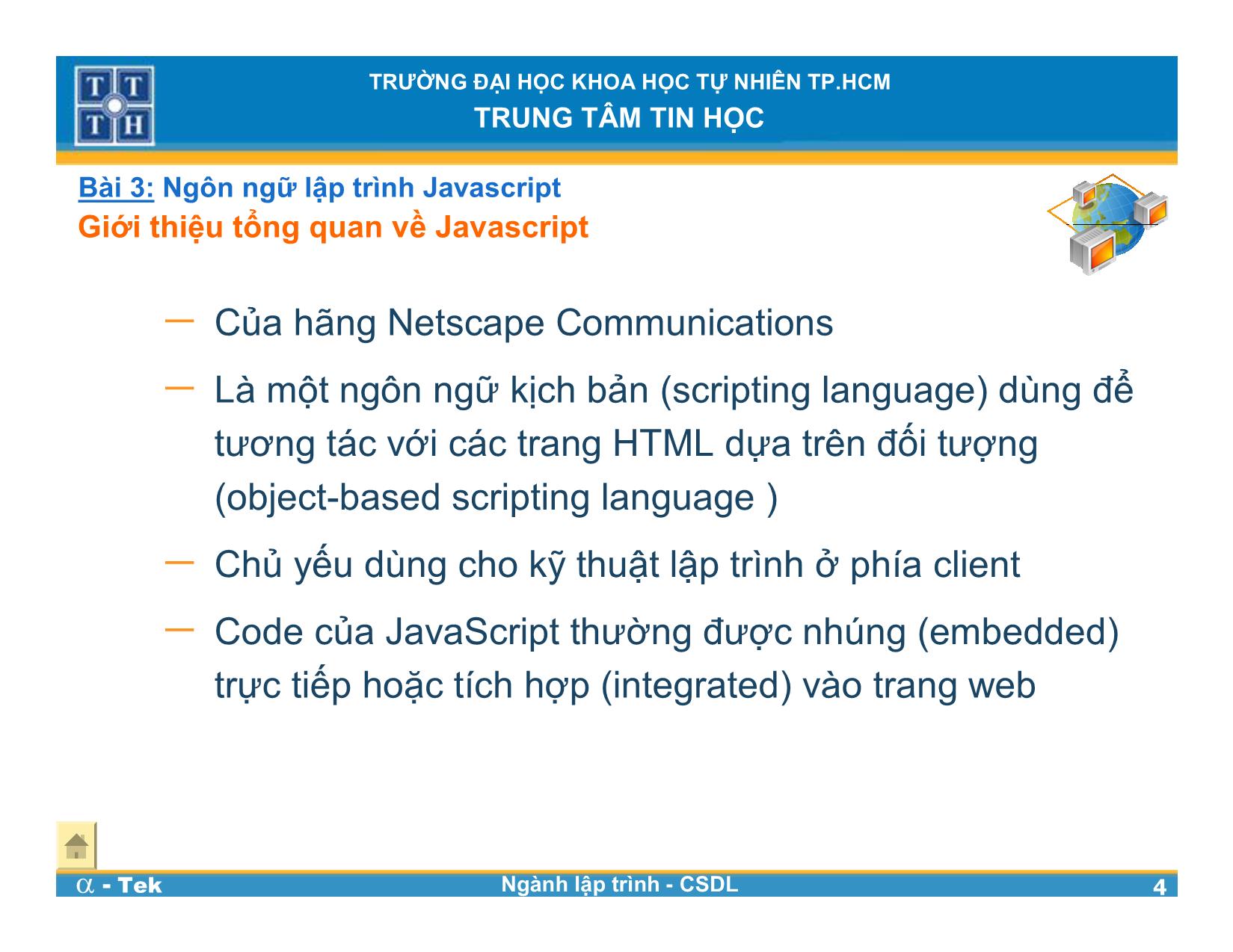 Bài giảng Lập trình Web - Bài 3: Ngôn ngữ lập trình JavaScript trang 4