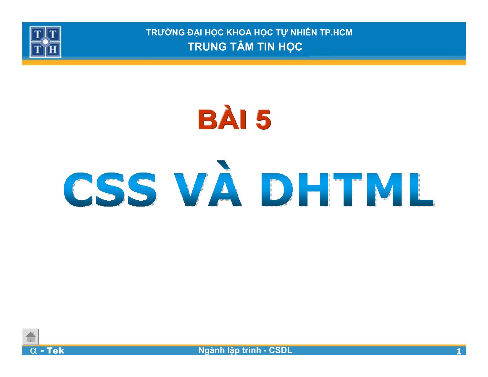 Bài giảng Lập trình Web - Bài 5: CSS và DHTML trang 1