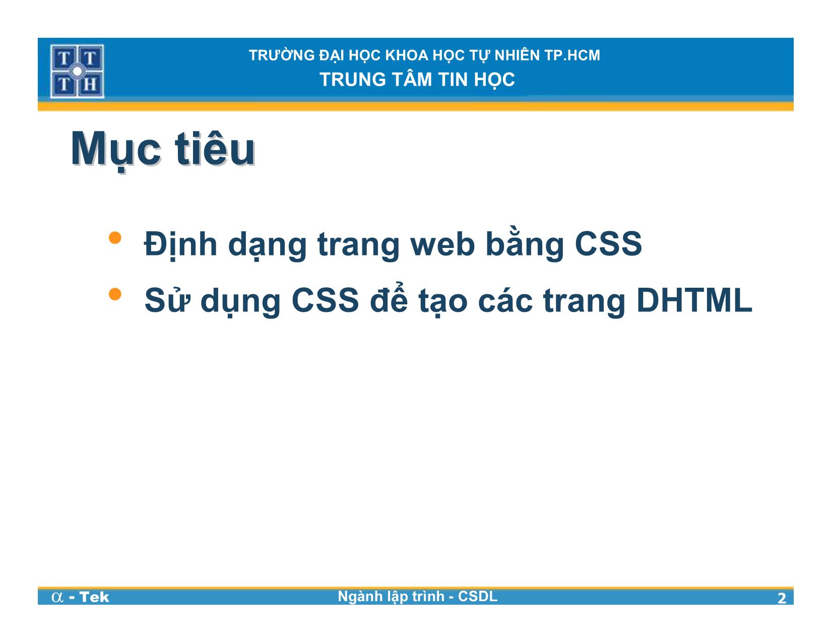Bài giảng Lập trình Web - Bài 5: CSS và DHTML trang 2