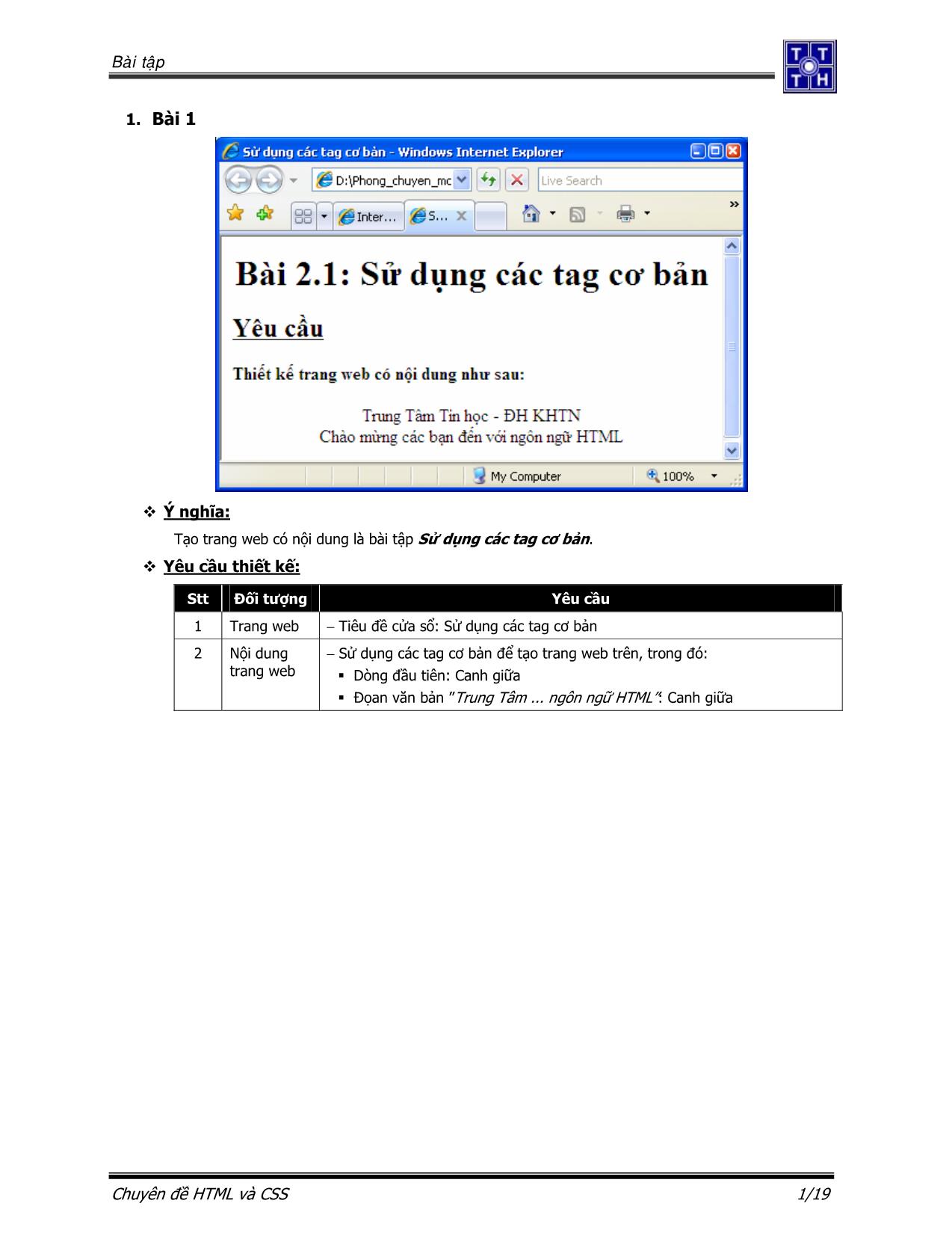 Bài tập Ngôn ngữ HTML và CSS trang 2
