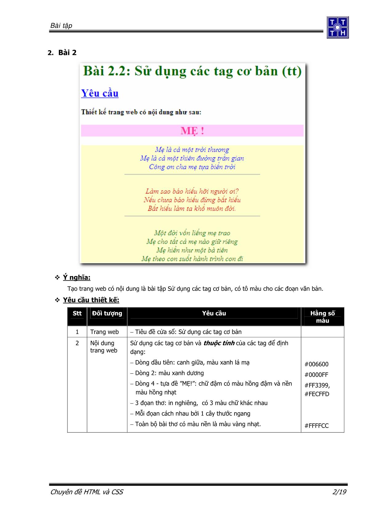 Bài tập Ngôn ngữ HTML và CSS trang 3