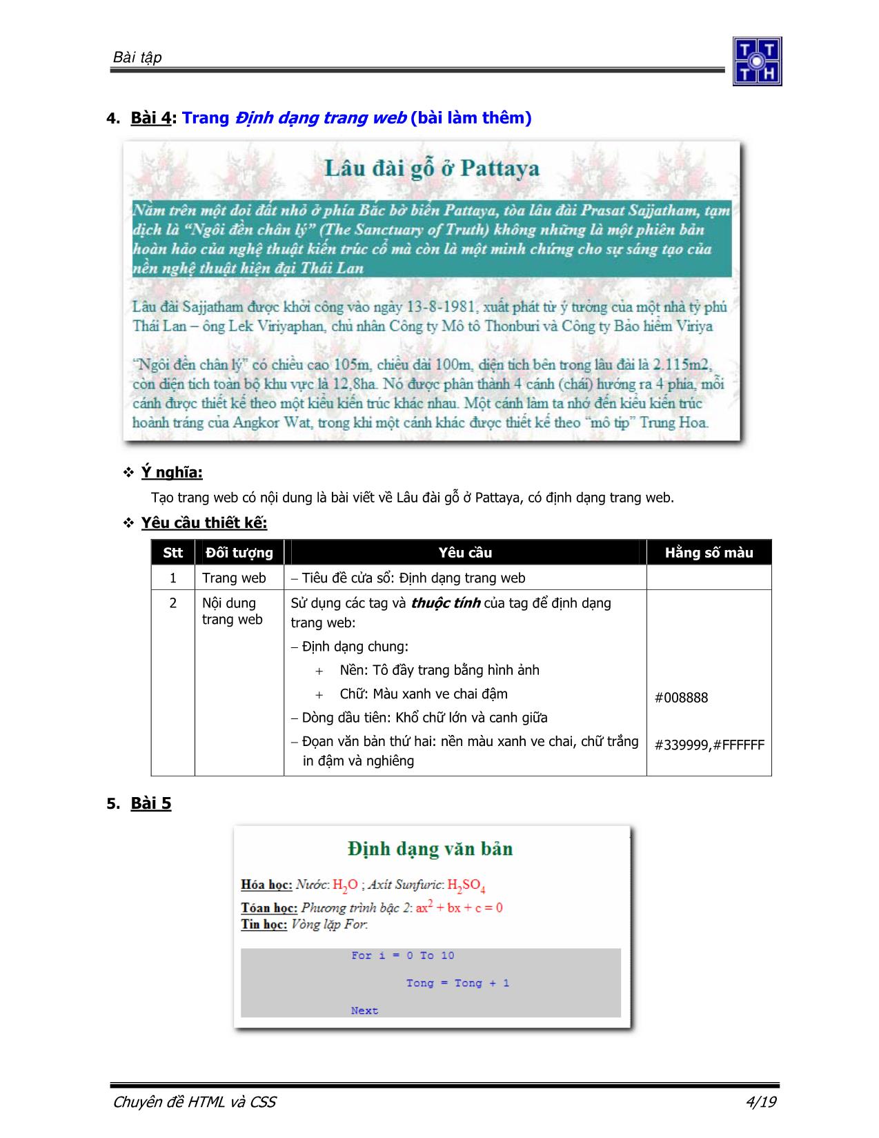 Bài tập Ngôn ngữ HTML và CSS trang 5