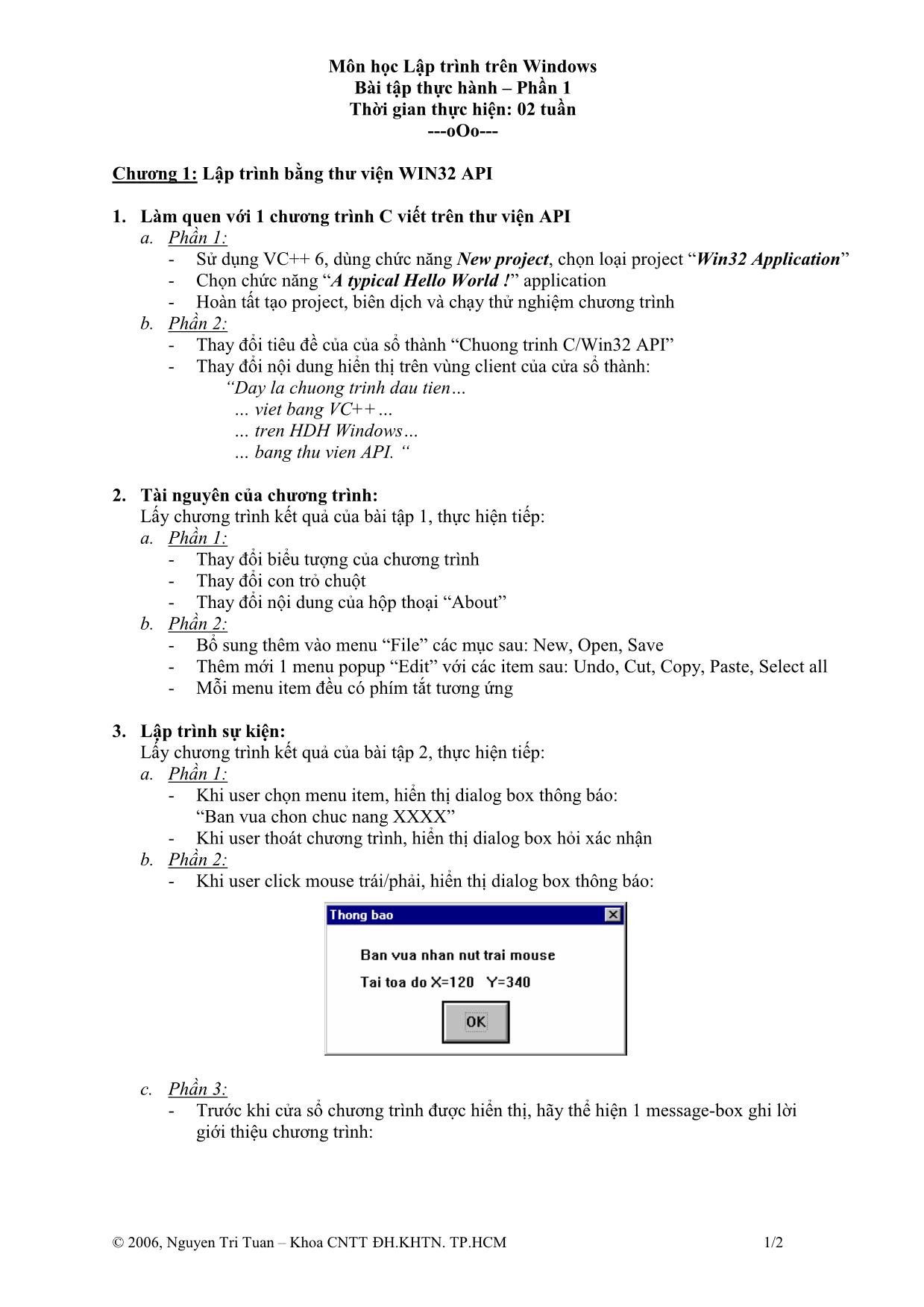 Bài tập thực hành môn Lập trình trên Windows trang 1