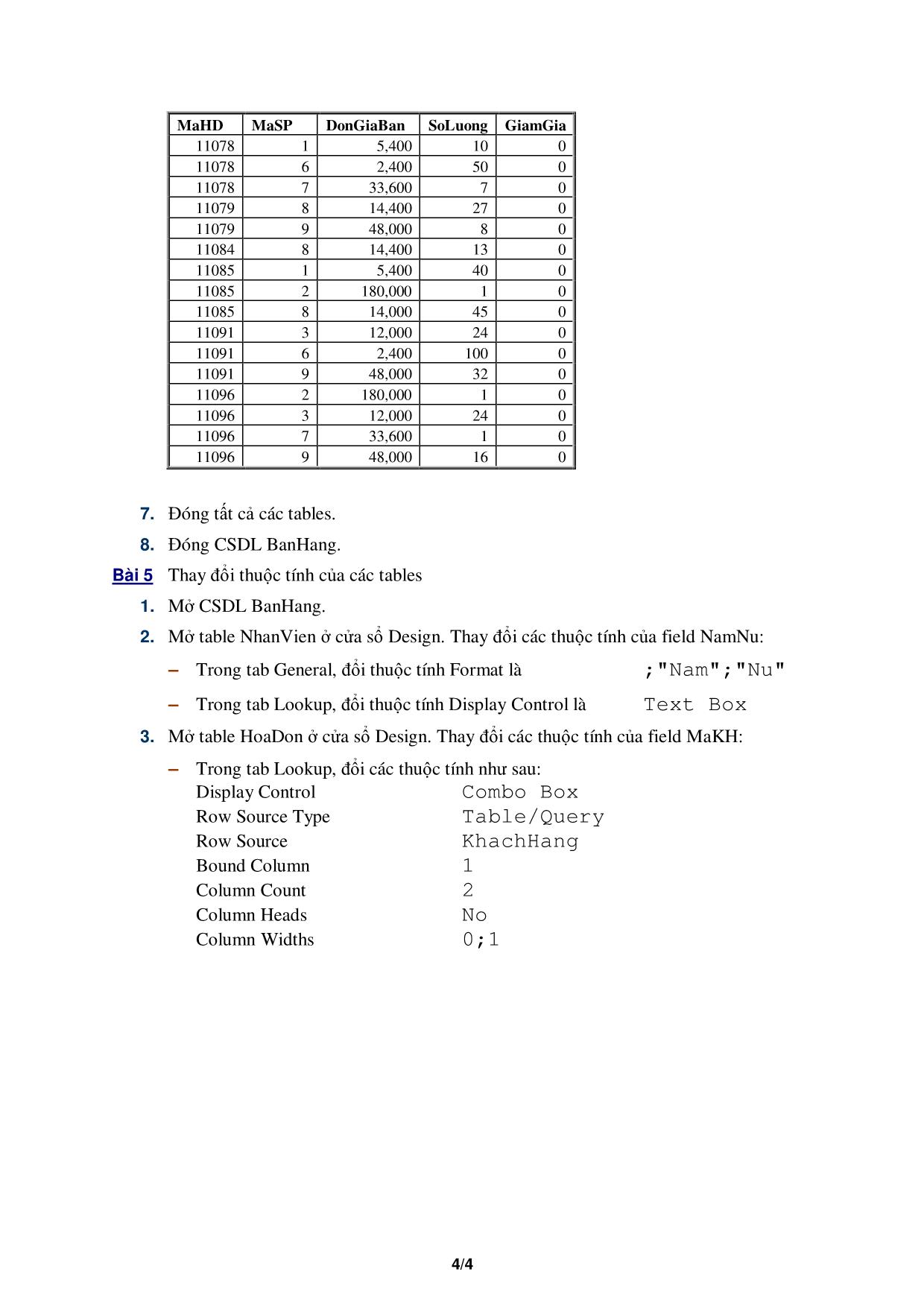 Bài thực hành Access - Chương 1, 2: Database & table trang 4