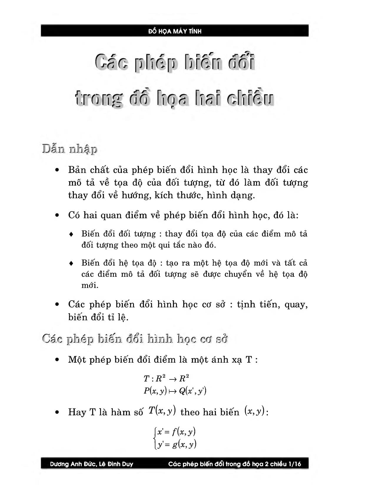 Các phép biến đổi trong đồ họa hai chiều trang 1