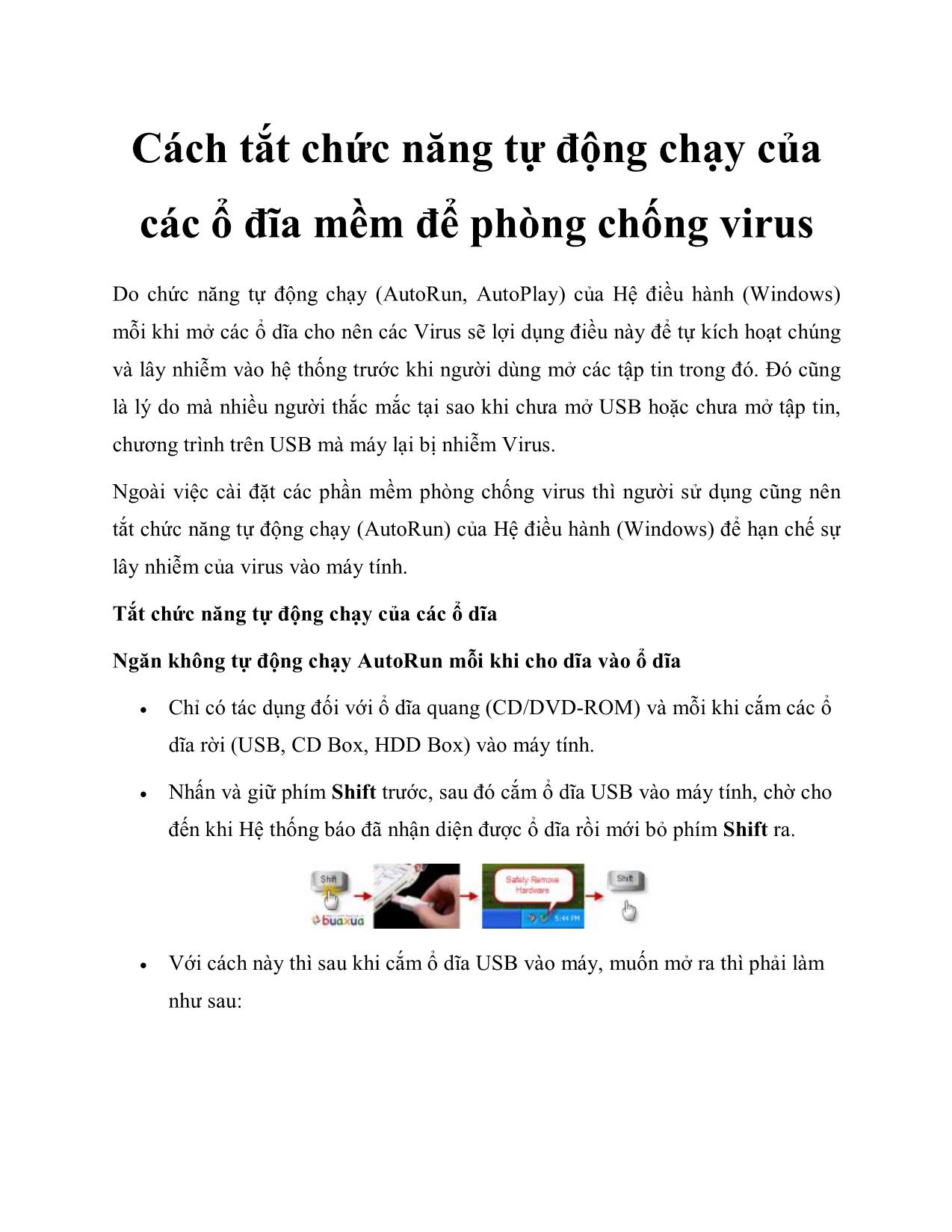 Cách tắt chức năng tự động chạy của các ổ đĩa mềm để phòng chống virus trang 1