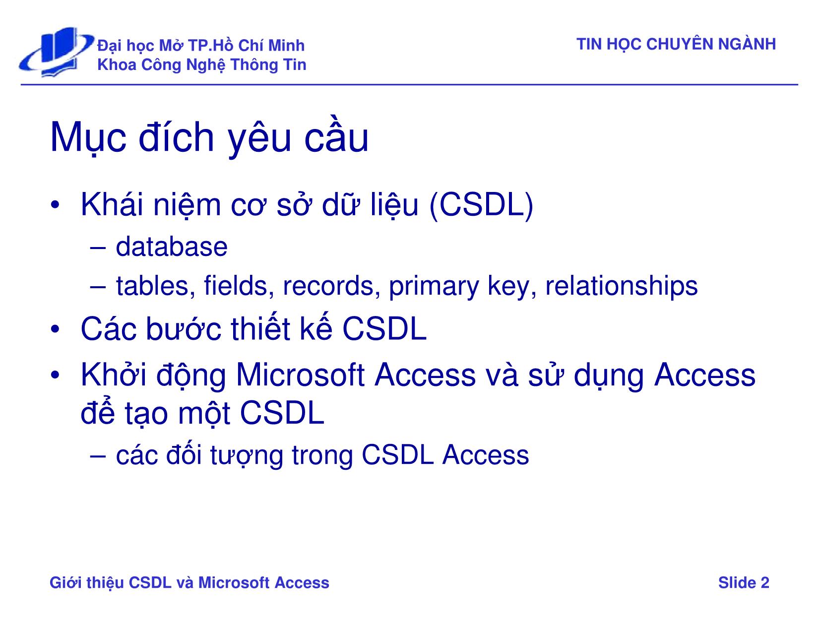 Cơ sở dữ liệu và Microsoft Access trang 2