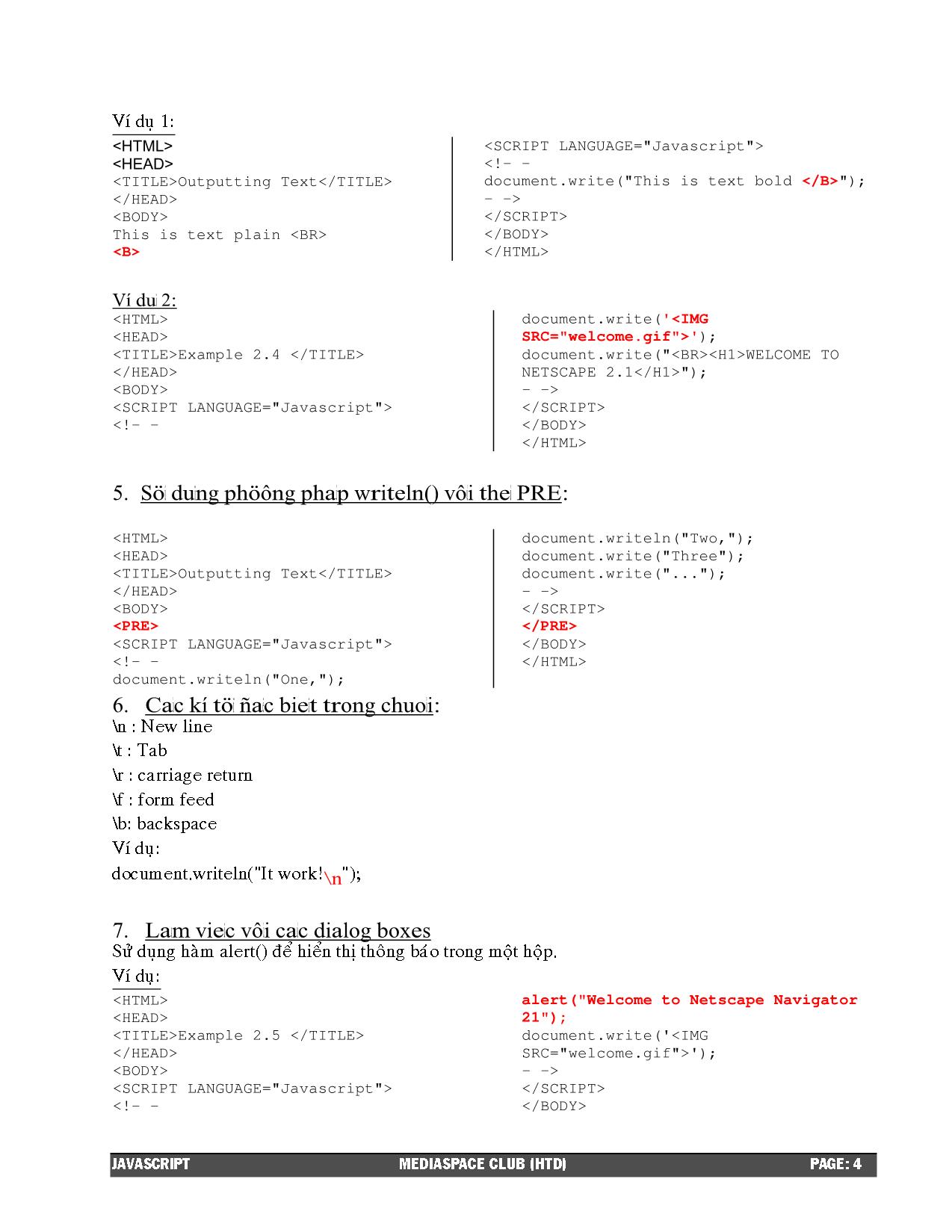 Giáo trình JavaScript trang 4