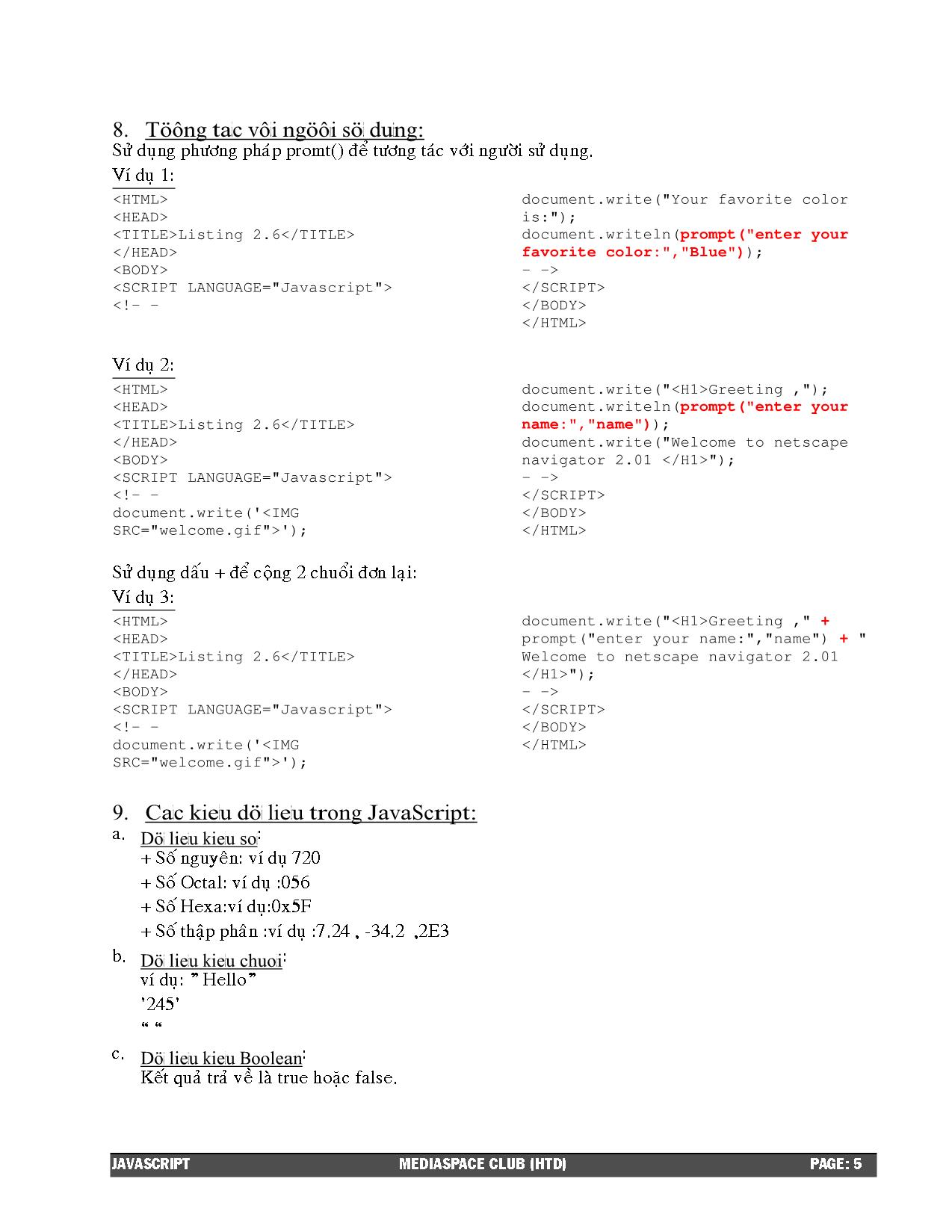 Giáo trình JavaScript trang 5