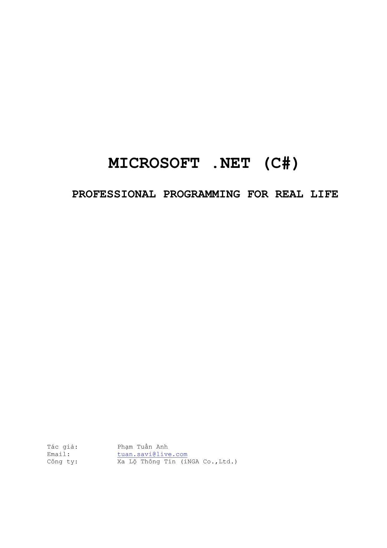 Giáo trình Microsoft .NET (C#) trang 1