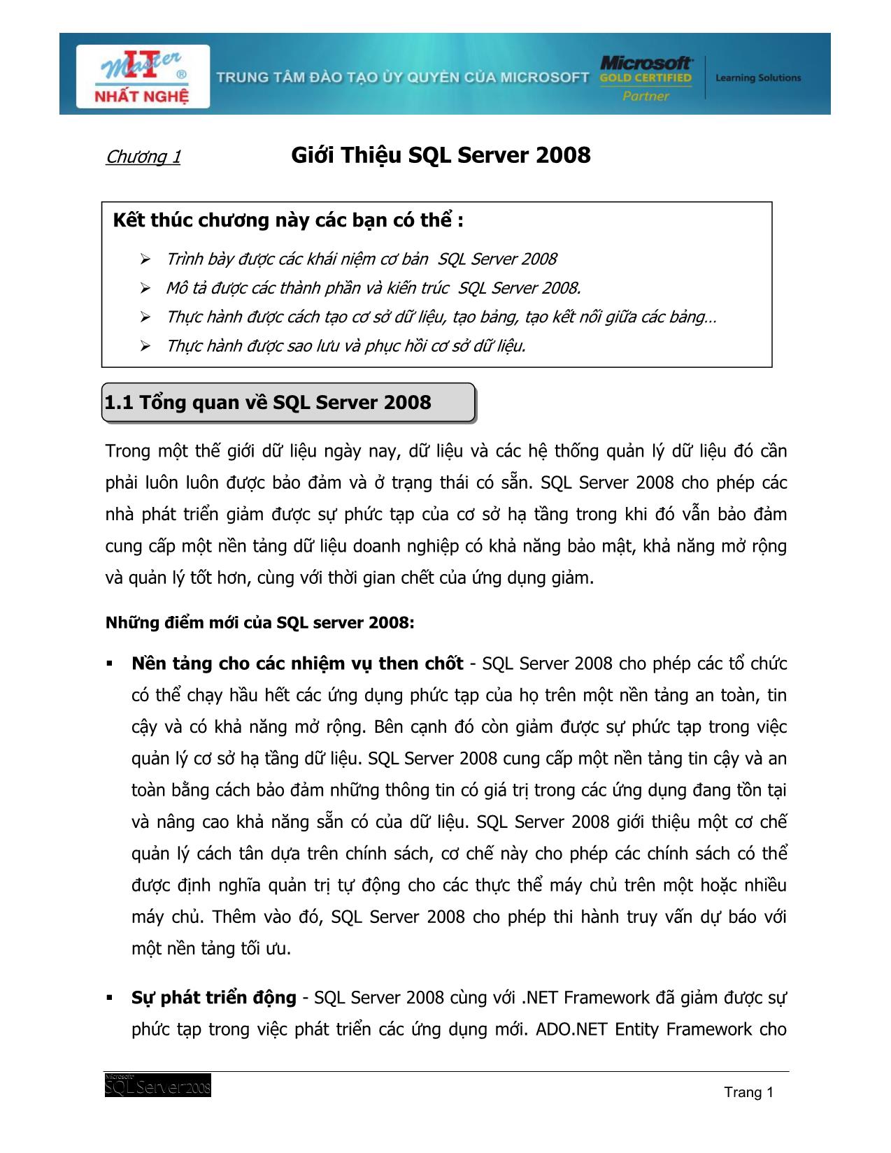 Giáo trình SQL Server 2008 trang 1