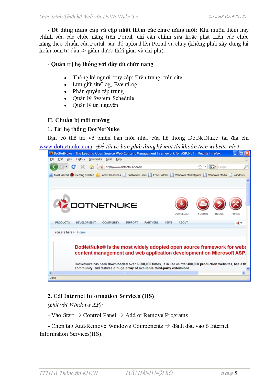 Giáo trình Thiết kế Web với dotnetnuke 5.X trang 5