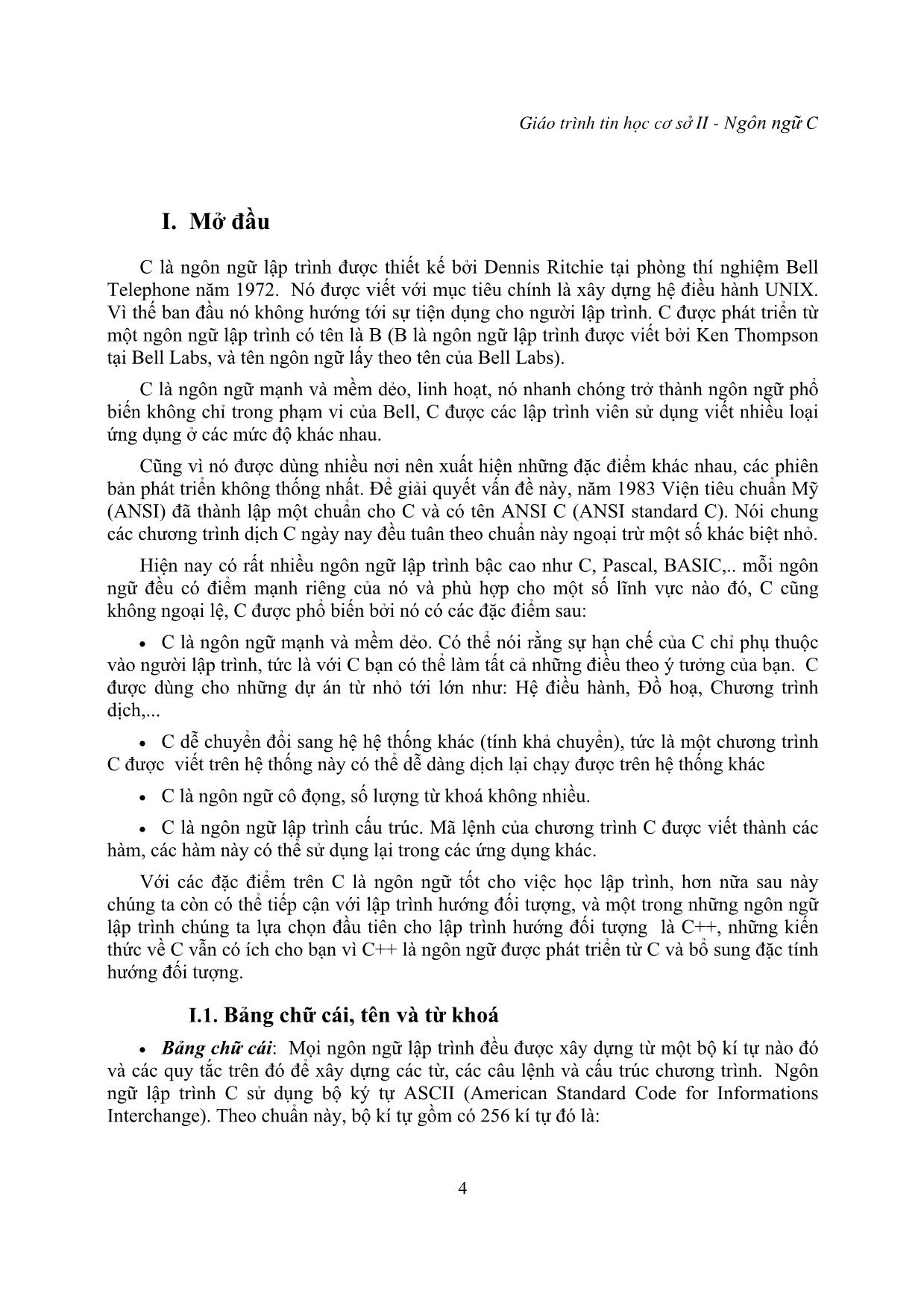 Giáo trình Tin học cơ sở - Phần lập trình trên ngôn ngữ C trang 4