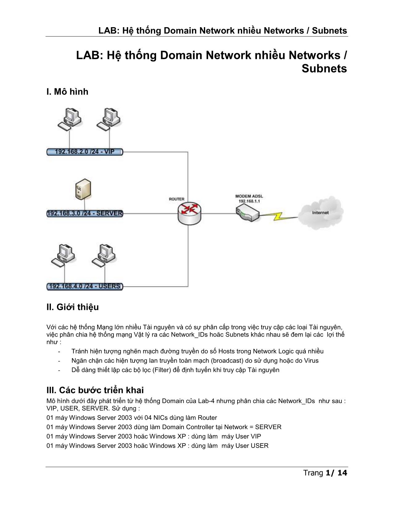 Hệ thống Domain Network nhiều Networks/Subnets trang 1