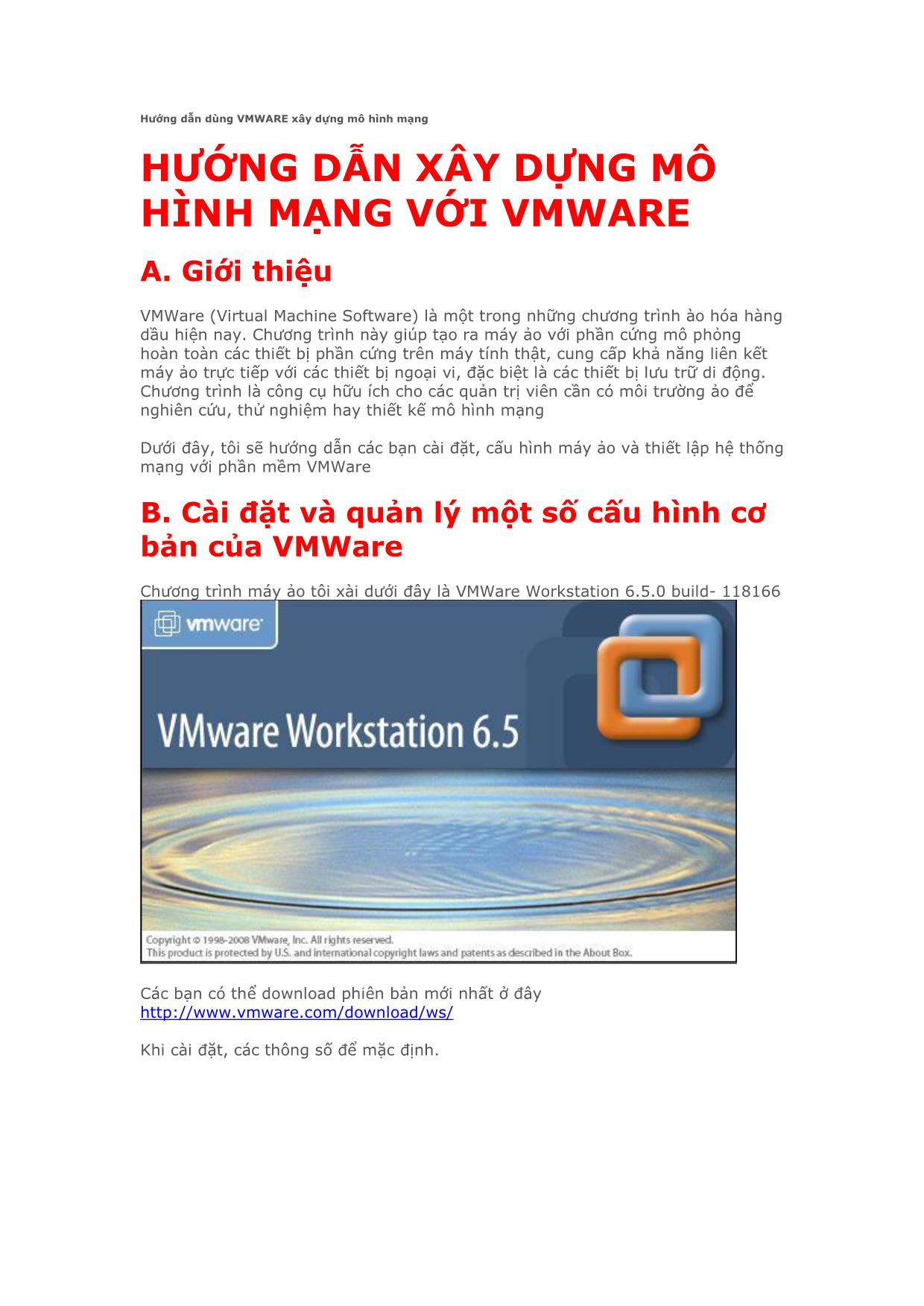 Hướng dẫn dùng VMWARE xây dựng mô hình mạng trang 1