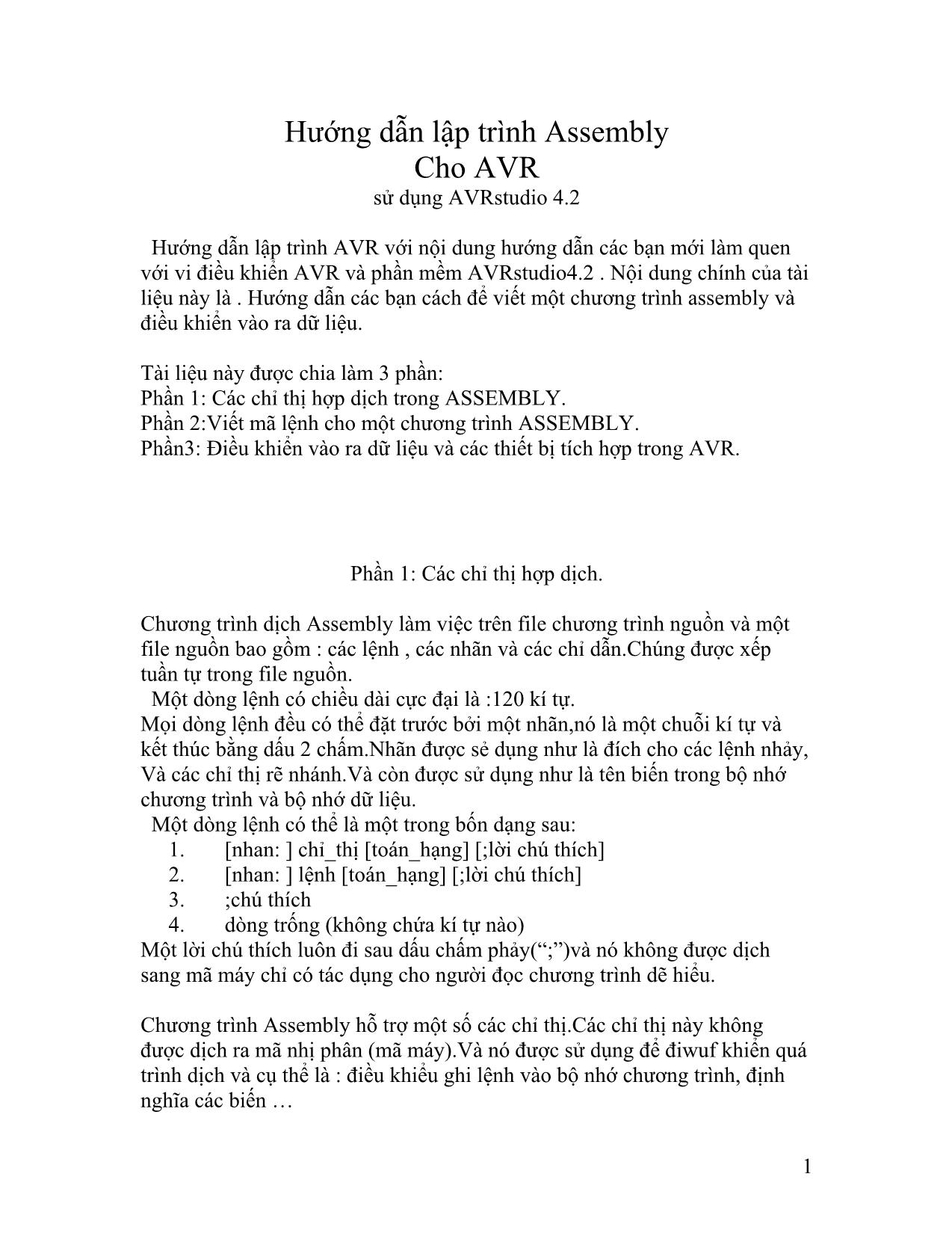 Hướng dẫn lập trình Assembly Cho AVR trang 1