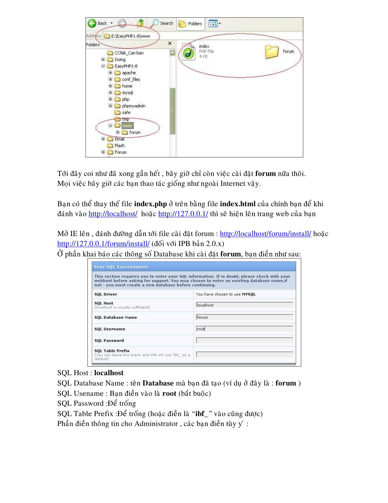 Hướng dẫn sử dụng EasyPHP 1.8 cài đặt “forum” trên máy tính cá nhân trang 4