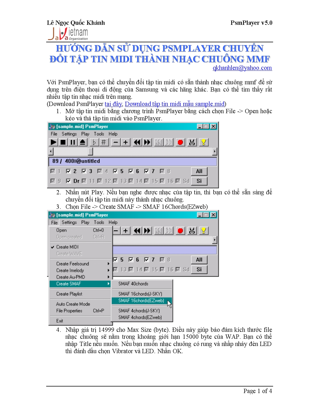 Hướng dẫn sử dụng PSMPlayer chuyển đổi tập tin MIDI thành nhạc chuông MMF trang 1