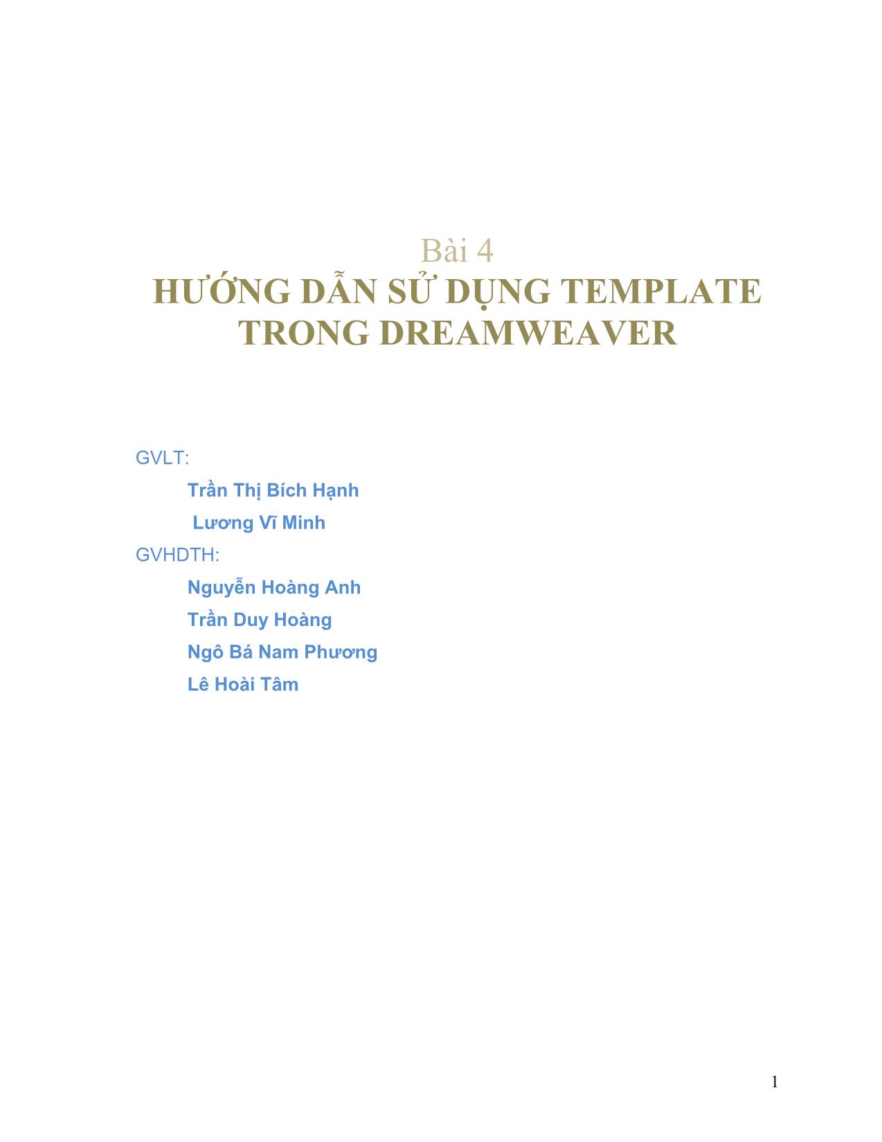 Hướng dẫn sử dụng template trong DreamWeaver trang 1