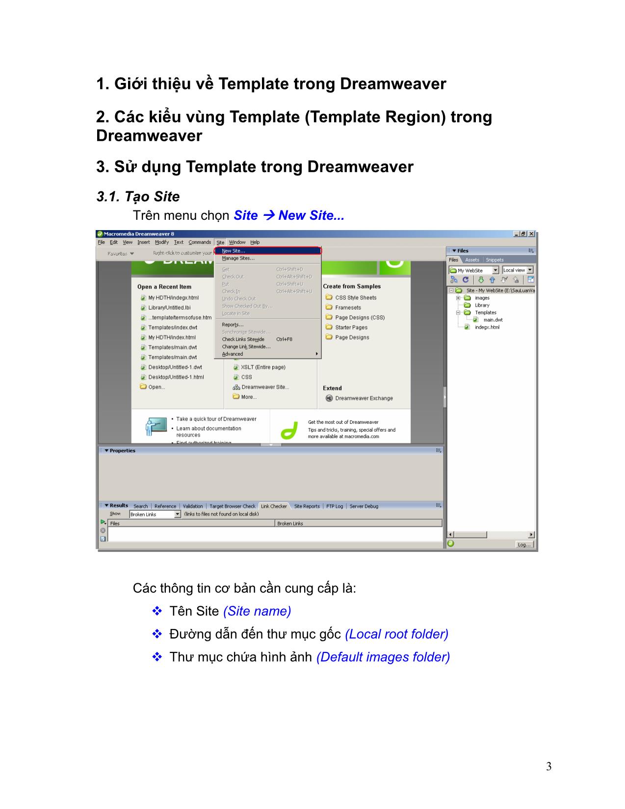 Hướng dẫn sử dụng template trong DreamWeaver trang 3