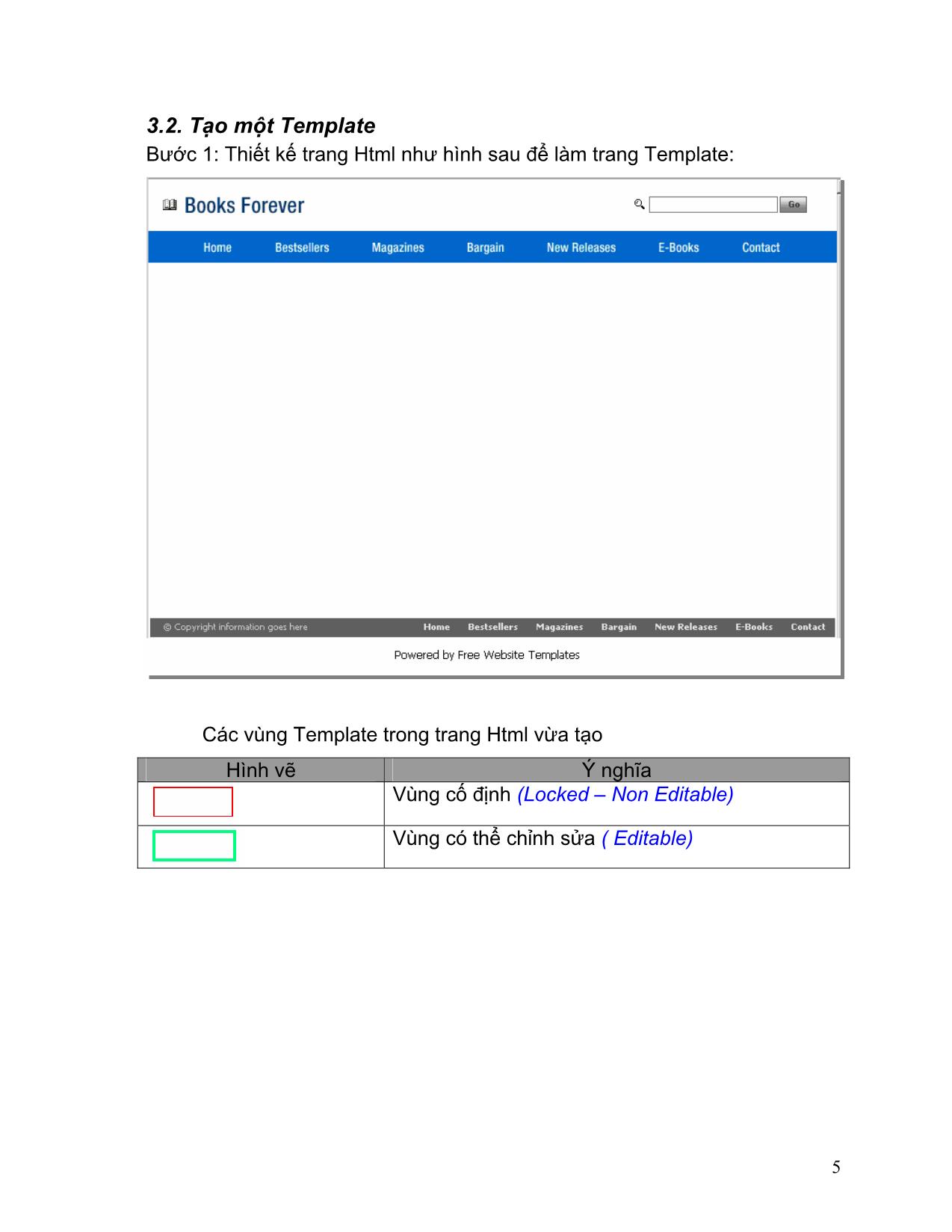 Hướng dẫn sử dụng template trong DreamWeaver trang 5