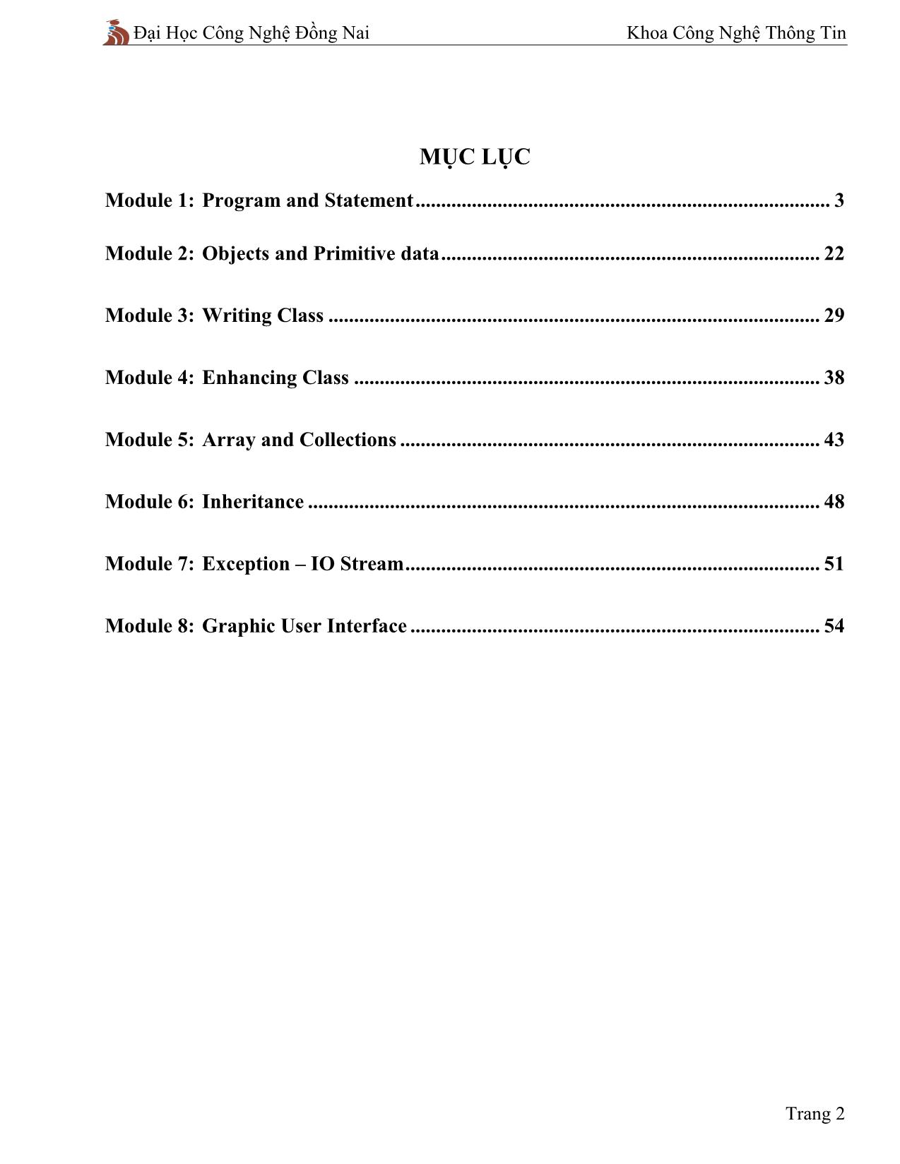 Hướng dẫn thực hành Lập trình hướng đối tượng (Java 1) trang 2