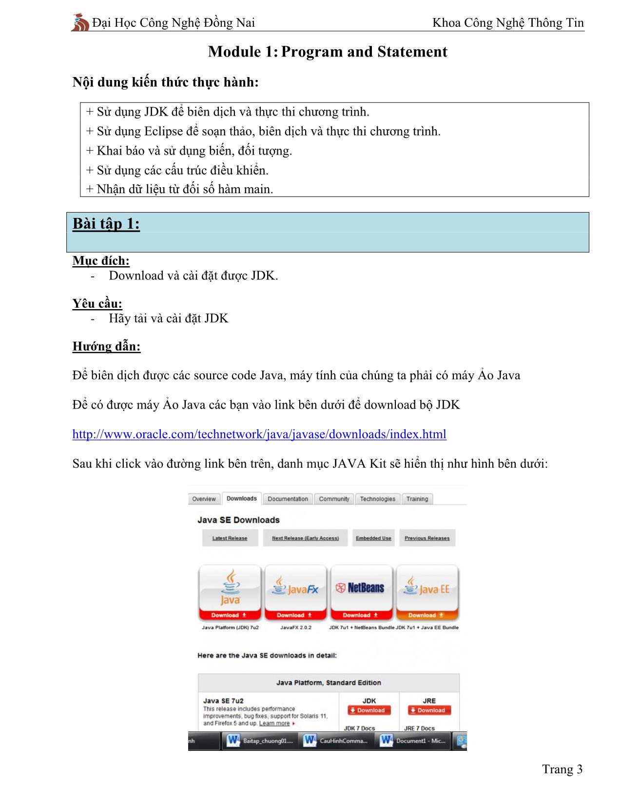 Hướng dẫn thực hành Lập trình hướng đối tượng (Java 1) trang 3
