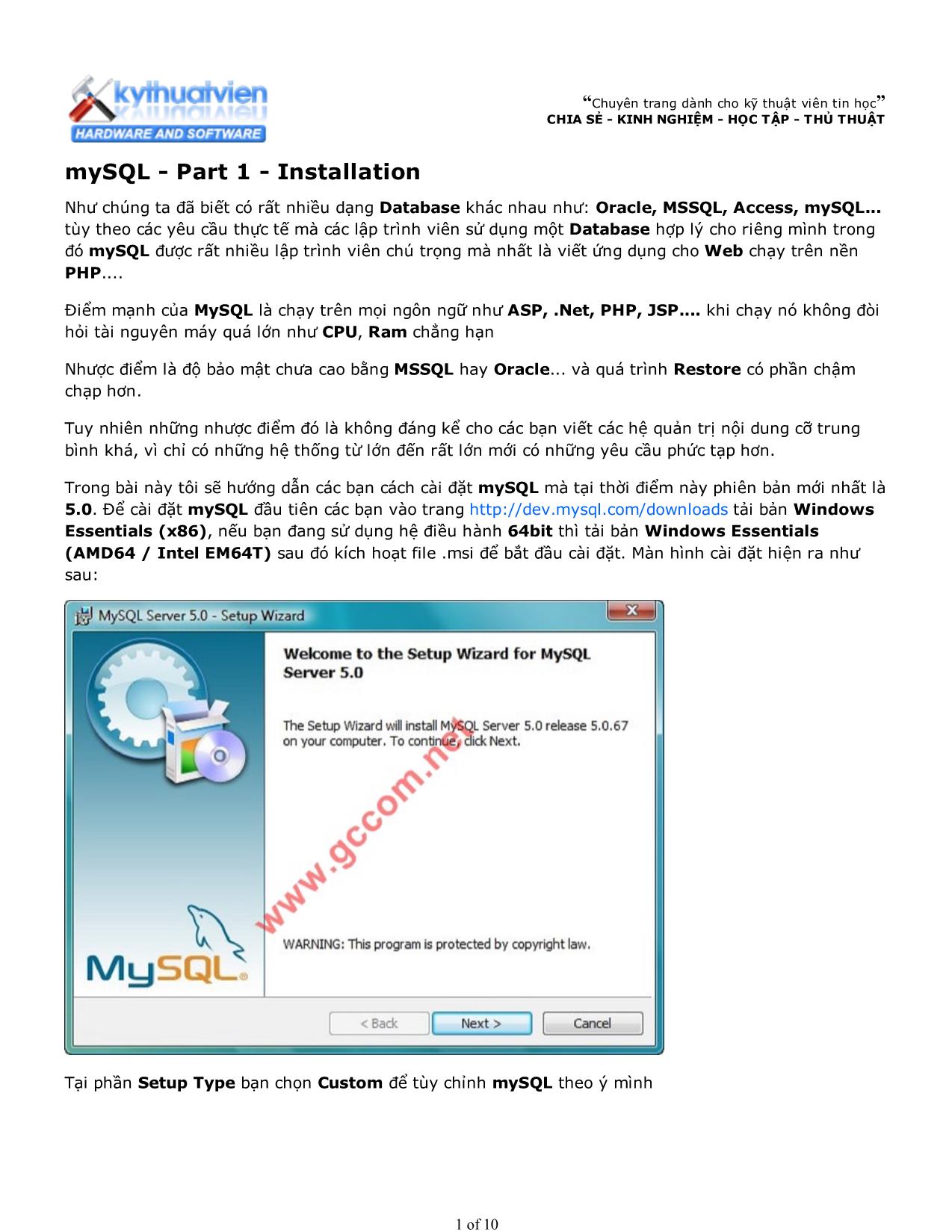 MySQL - Part 1: Installation trang 1