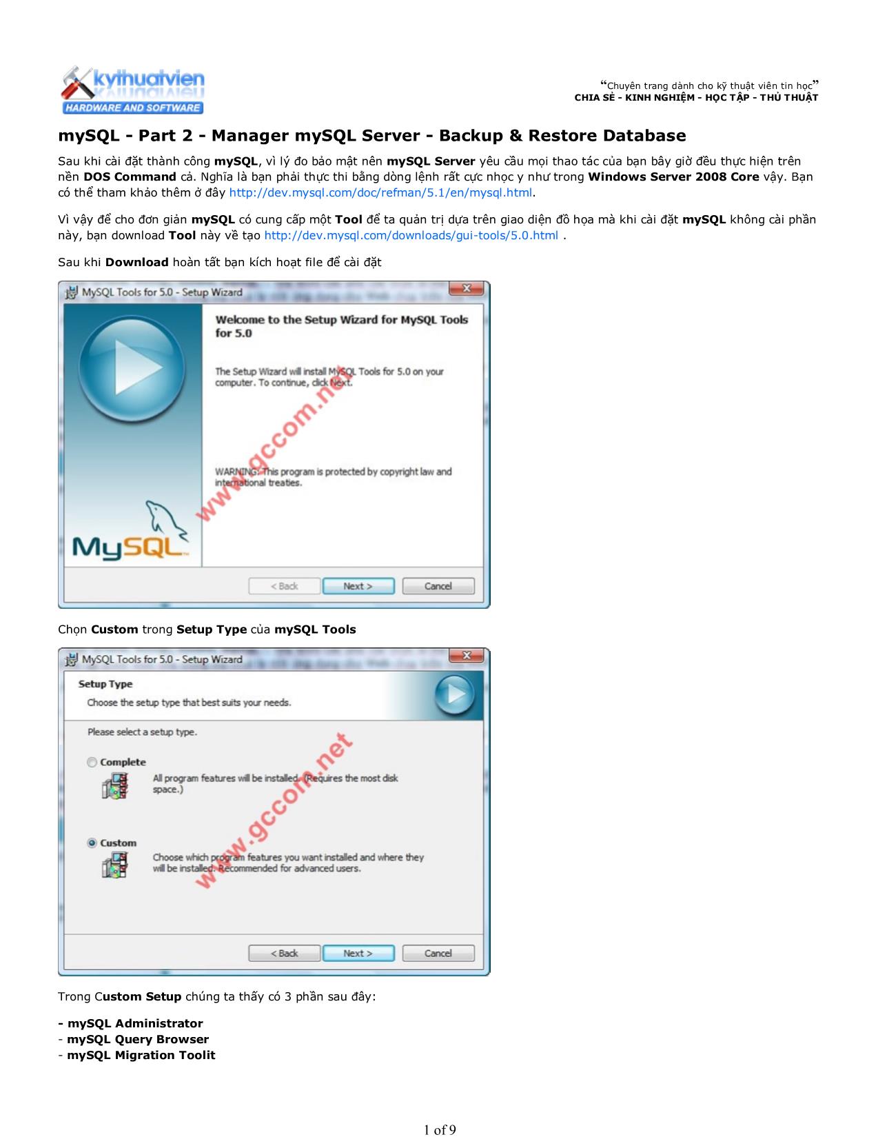 MySQL - Part 2: Manager mySQL Server - Backup & Restore Database trang 1