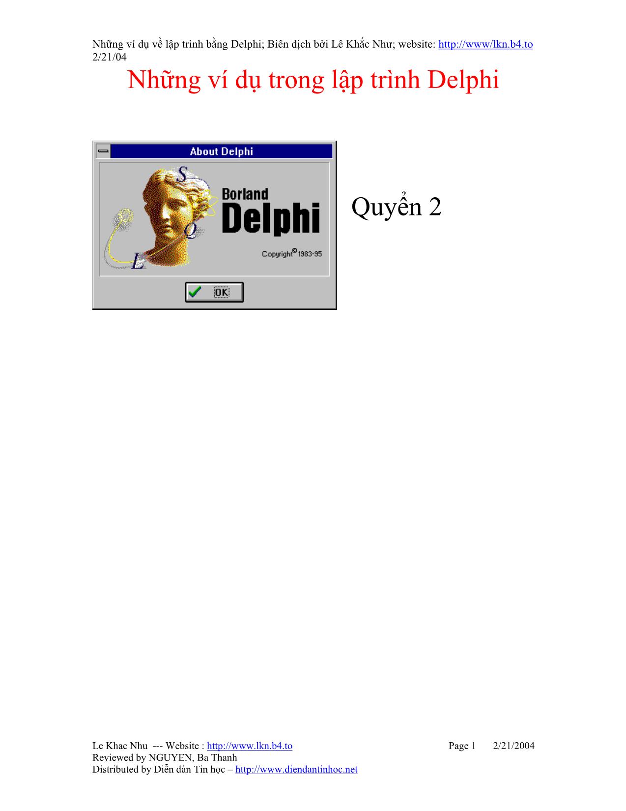 Những ví dụ trong lập trình Delphi trang 1