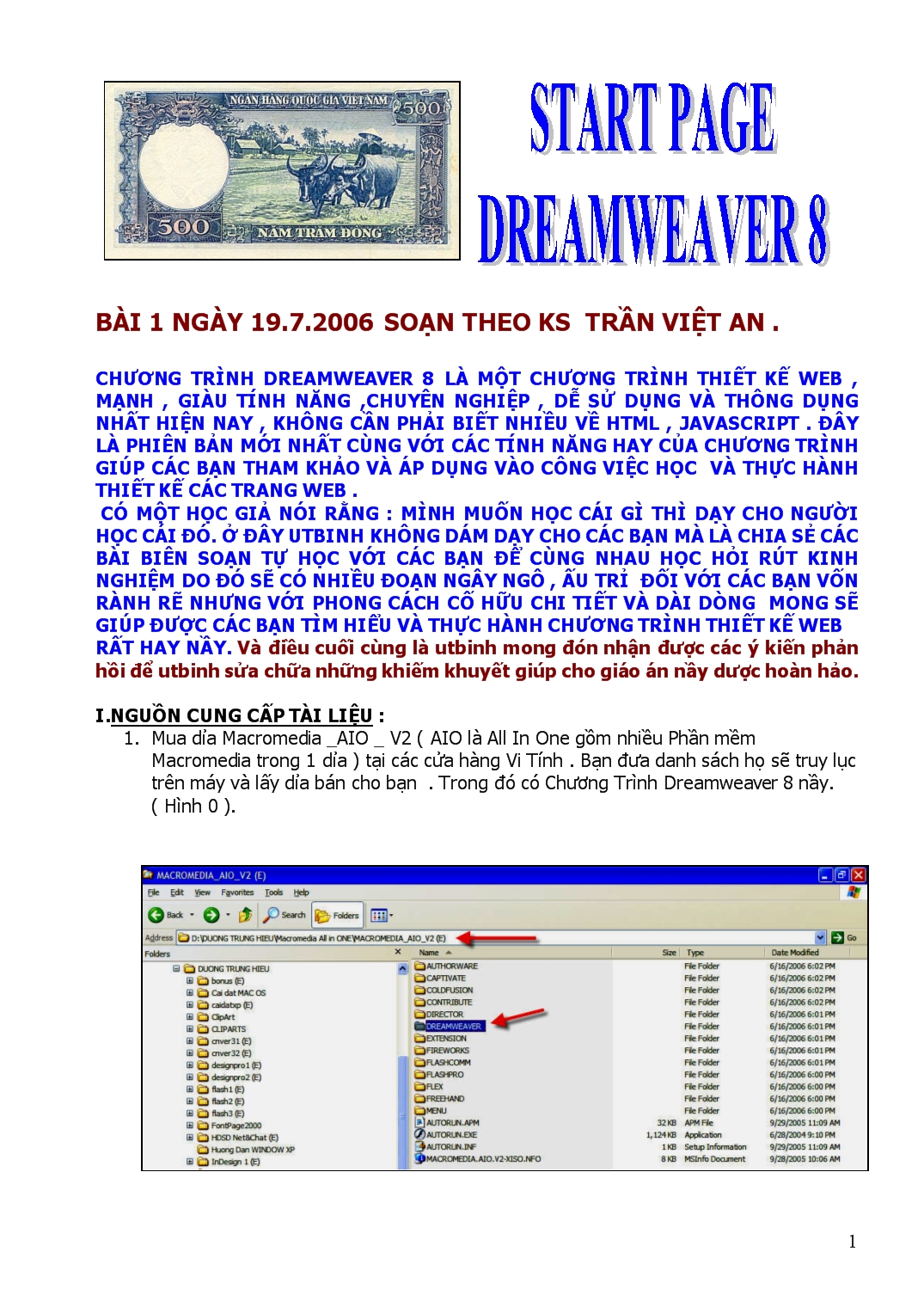 Start Page Dreamweaver 8 trang 1