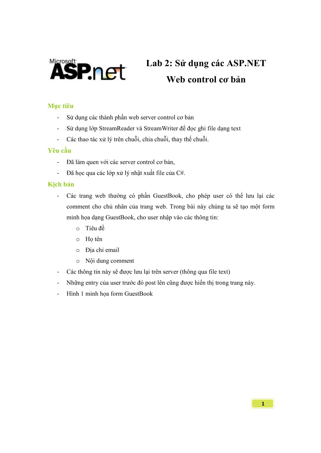 Sử dụng các ASP.NET Web control cơ bản trang 1