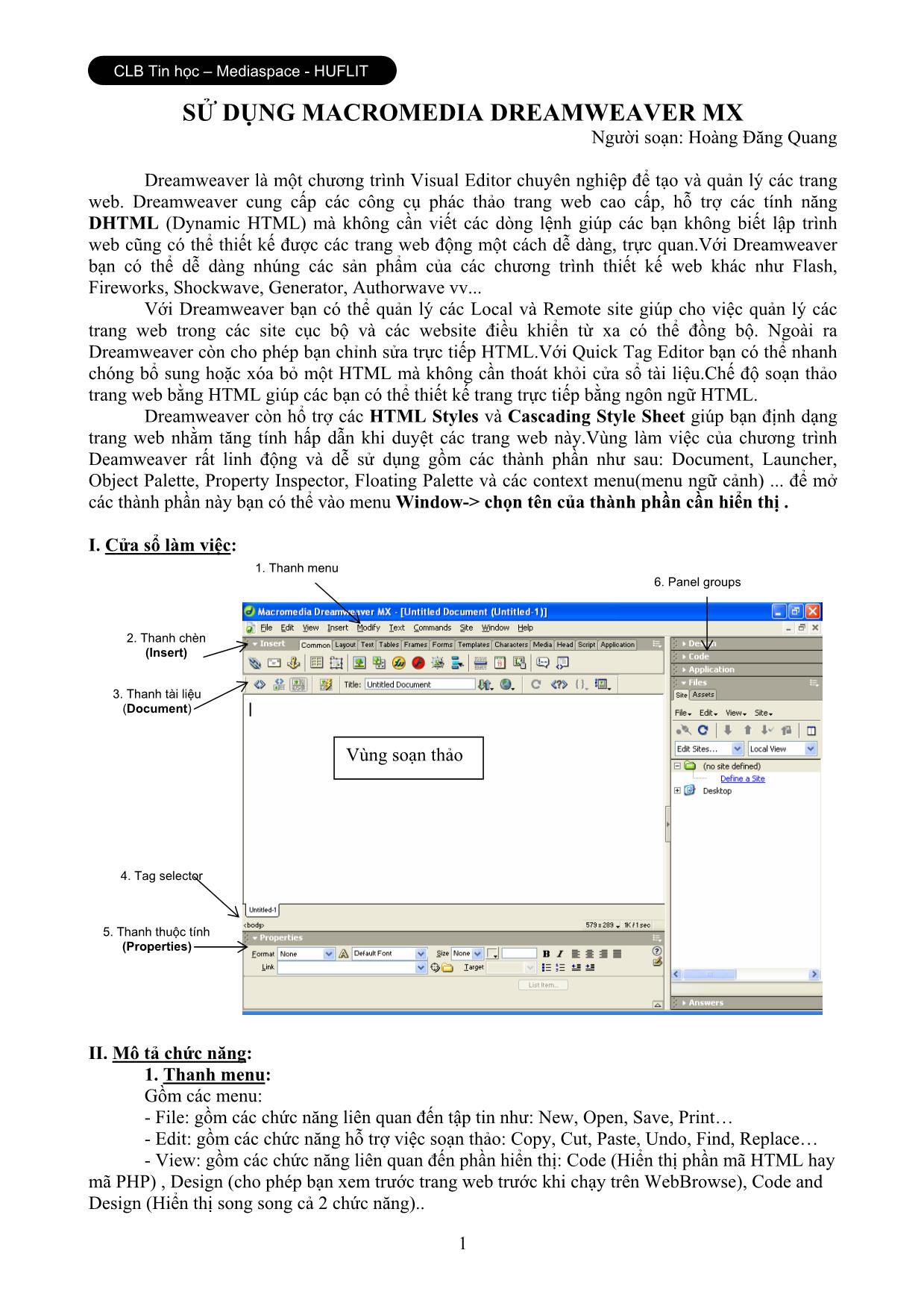 Sử dụng Macromedia Dreamweaver MX trang 1