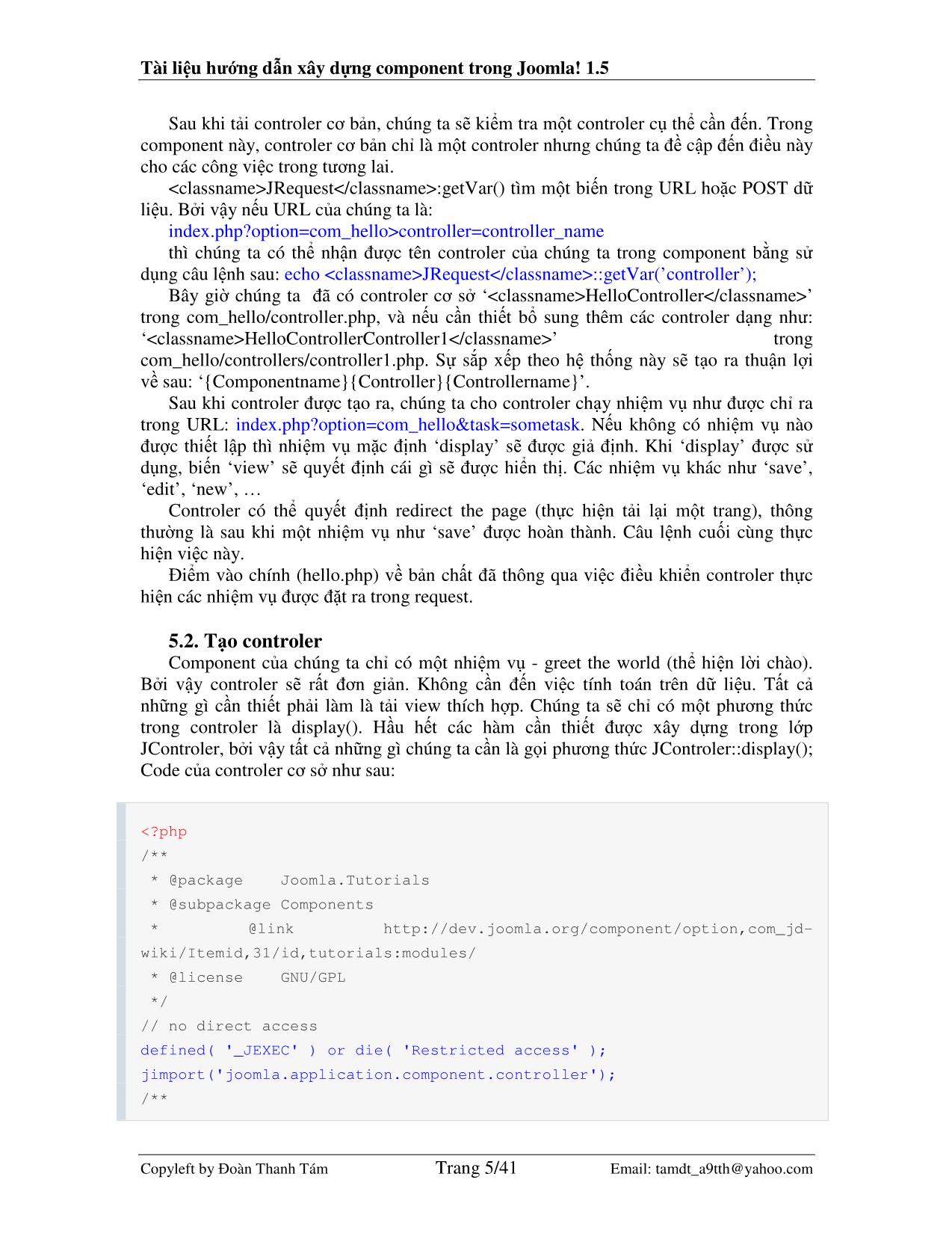 Tài liệu hướng dẫn xây dựng component trong Joomla! 1.5 trang 5