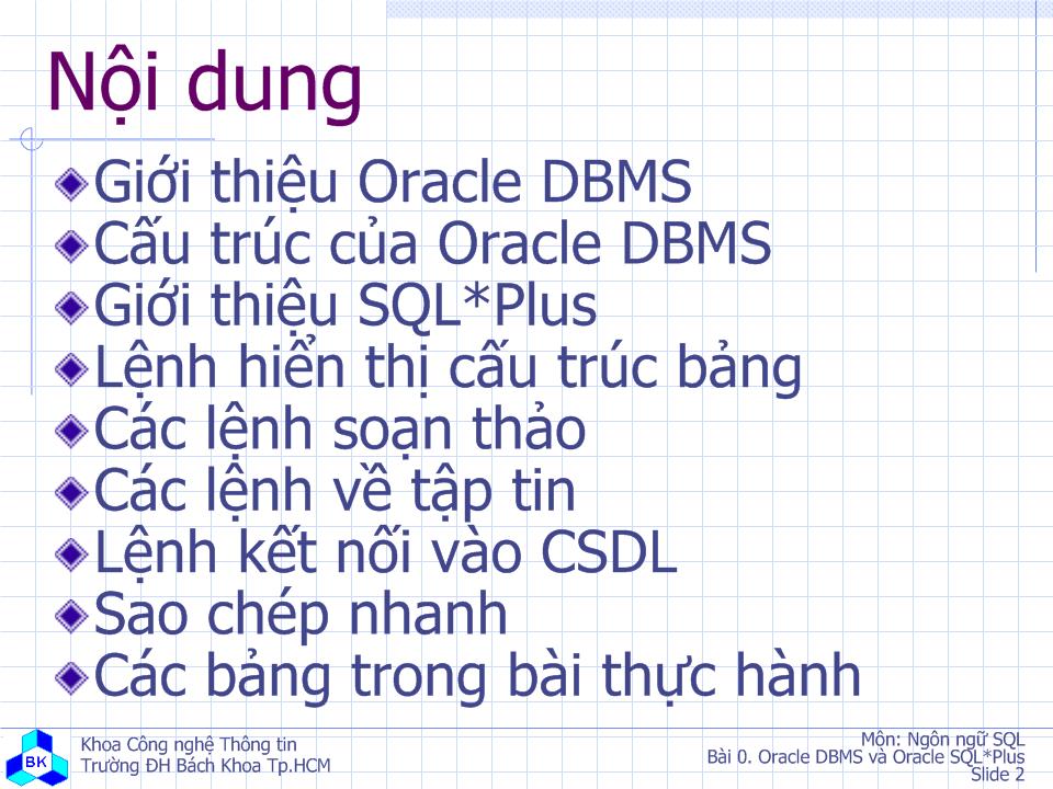 Thực hành SQL - Bài 0: Oracle DBMS và SQL *Plus trang 2
