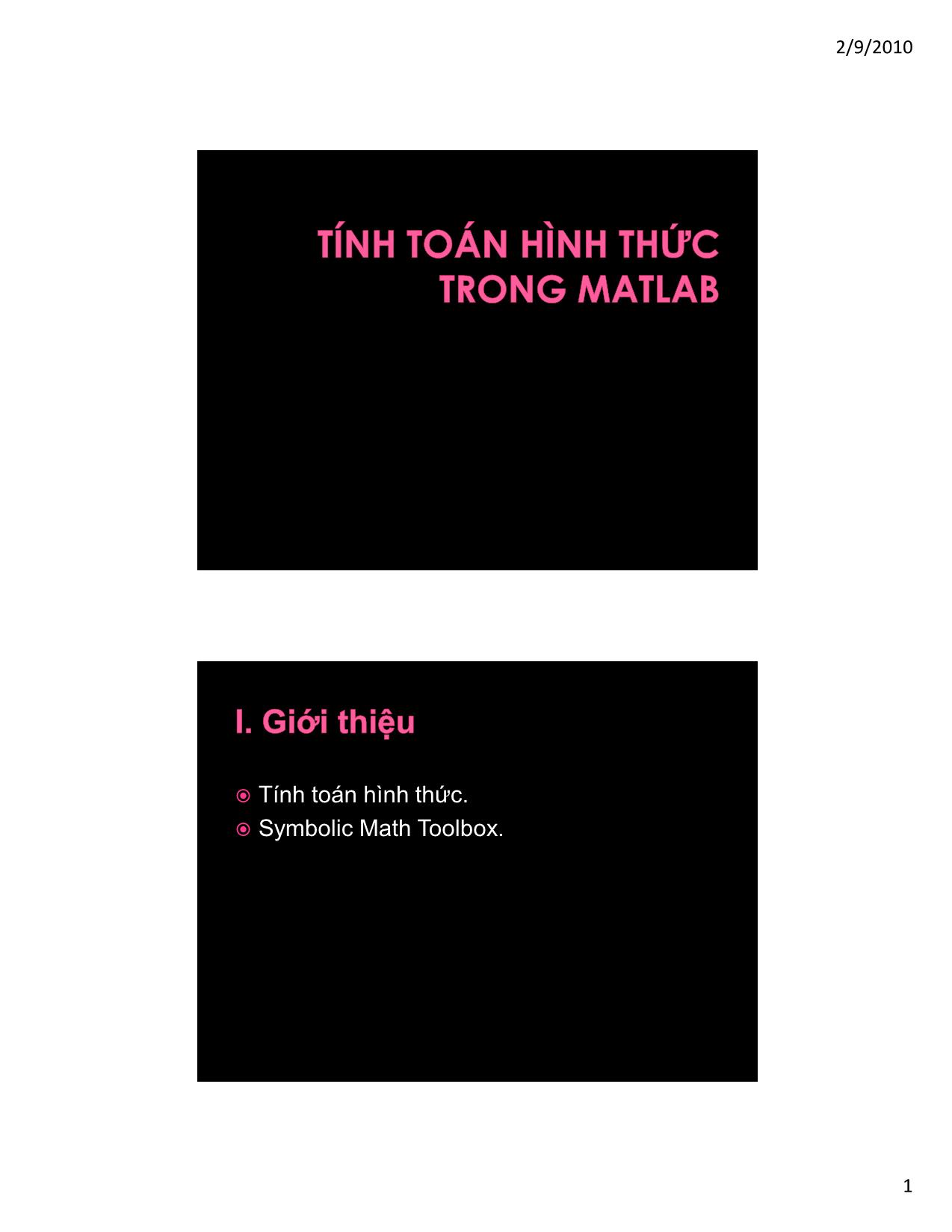 Tính toán hình thức trong Matlab trang 1