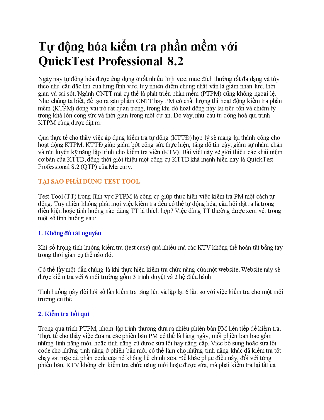 Tự động hóa kiểm tra phần mềm với QuickTest Professional 8.2 trang 1