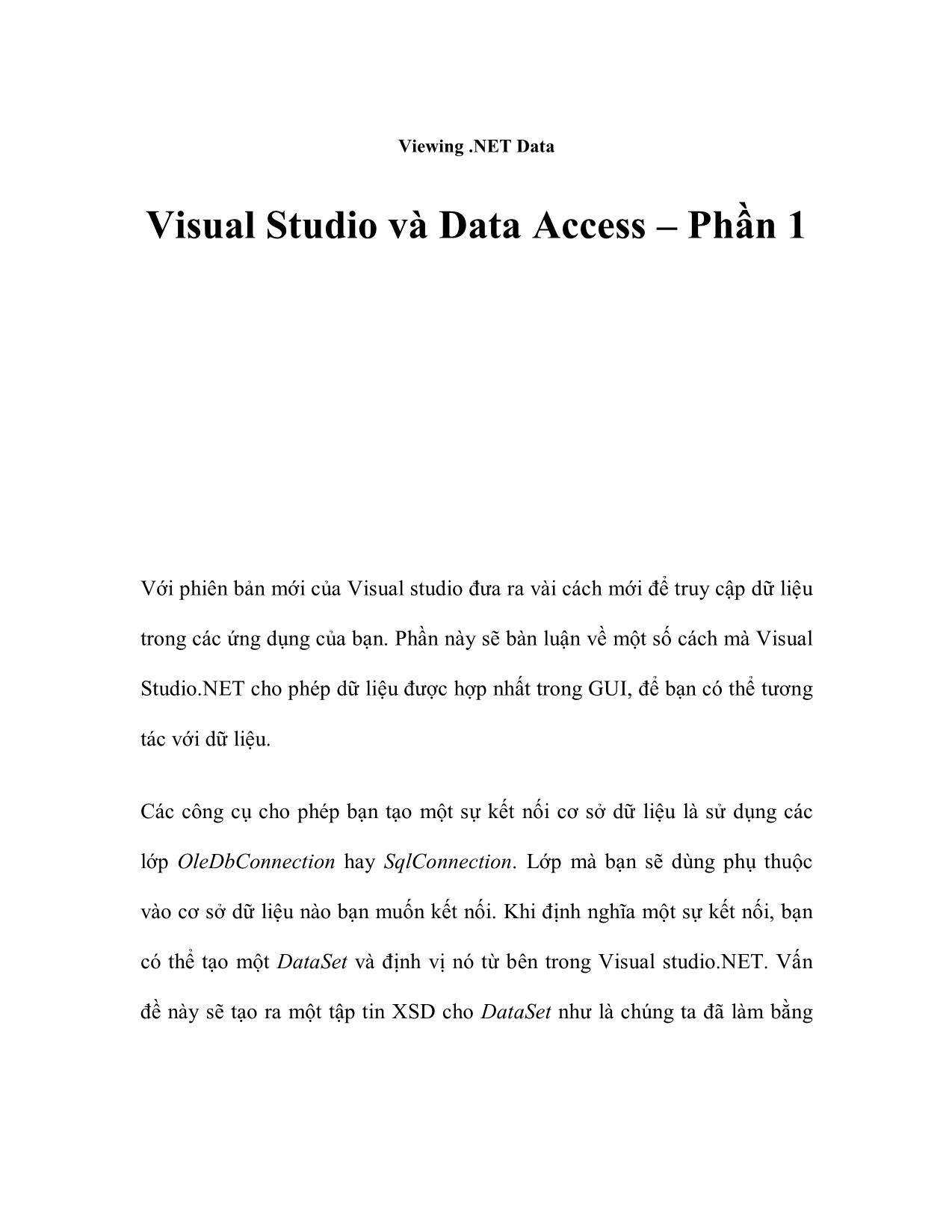 Visual Studio và Data Access – Phần 1 trang 1